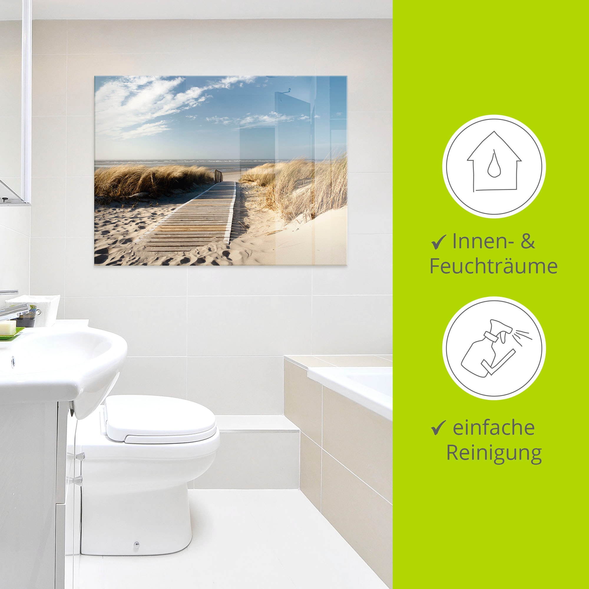 Artland Glasbild »Nordseestrand auf Langeoog - Steg« Strand 1 Stk. tlg. in verschiedenen Größen