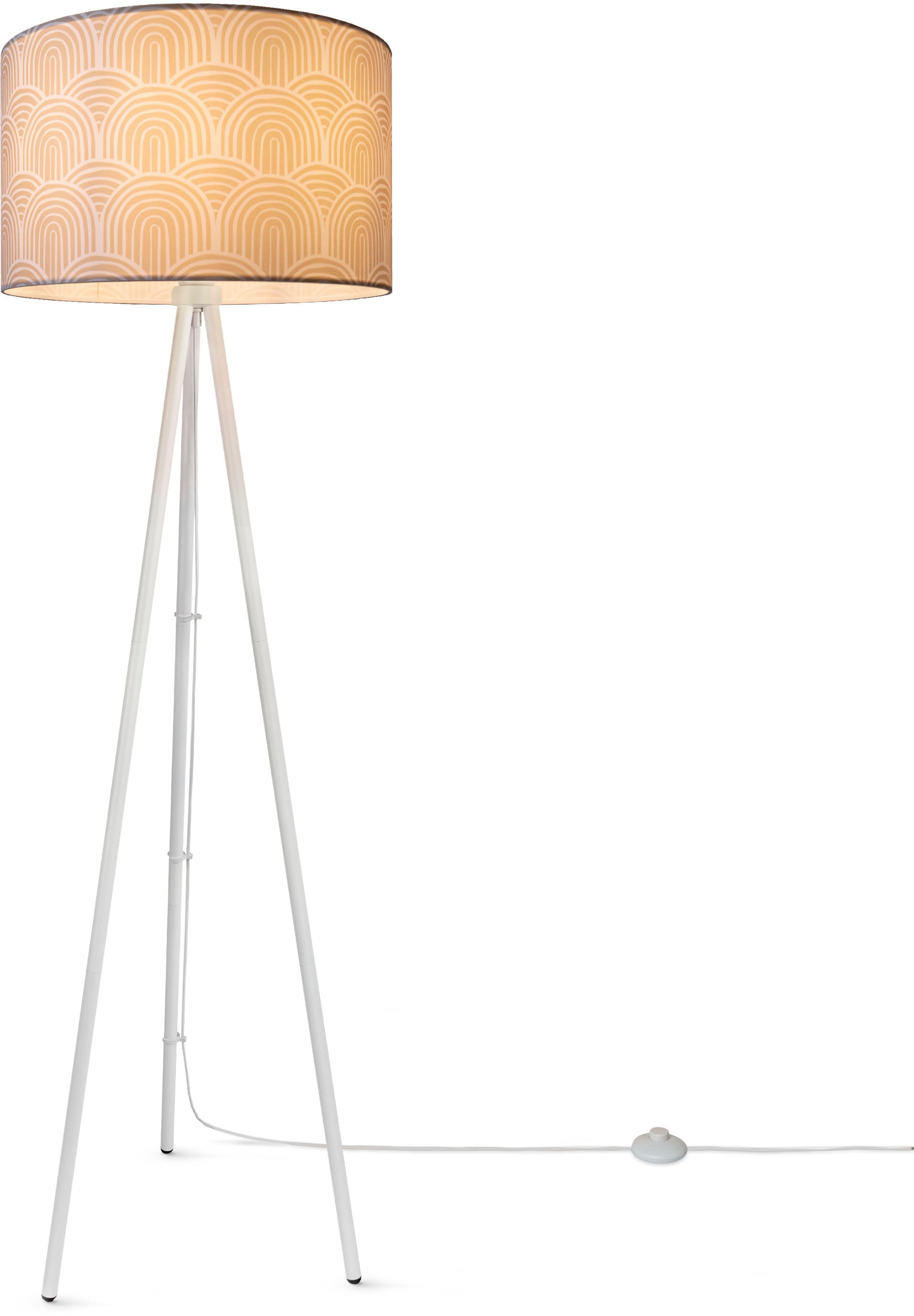 Paco Home Stehlampe »Trina Pillar«, Leuchtmittel E27 | ohne Leuchtmittel, Wohnzimmer Stehleuchte Dreibein Stativ Mit Stoffschirm Uni Modern