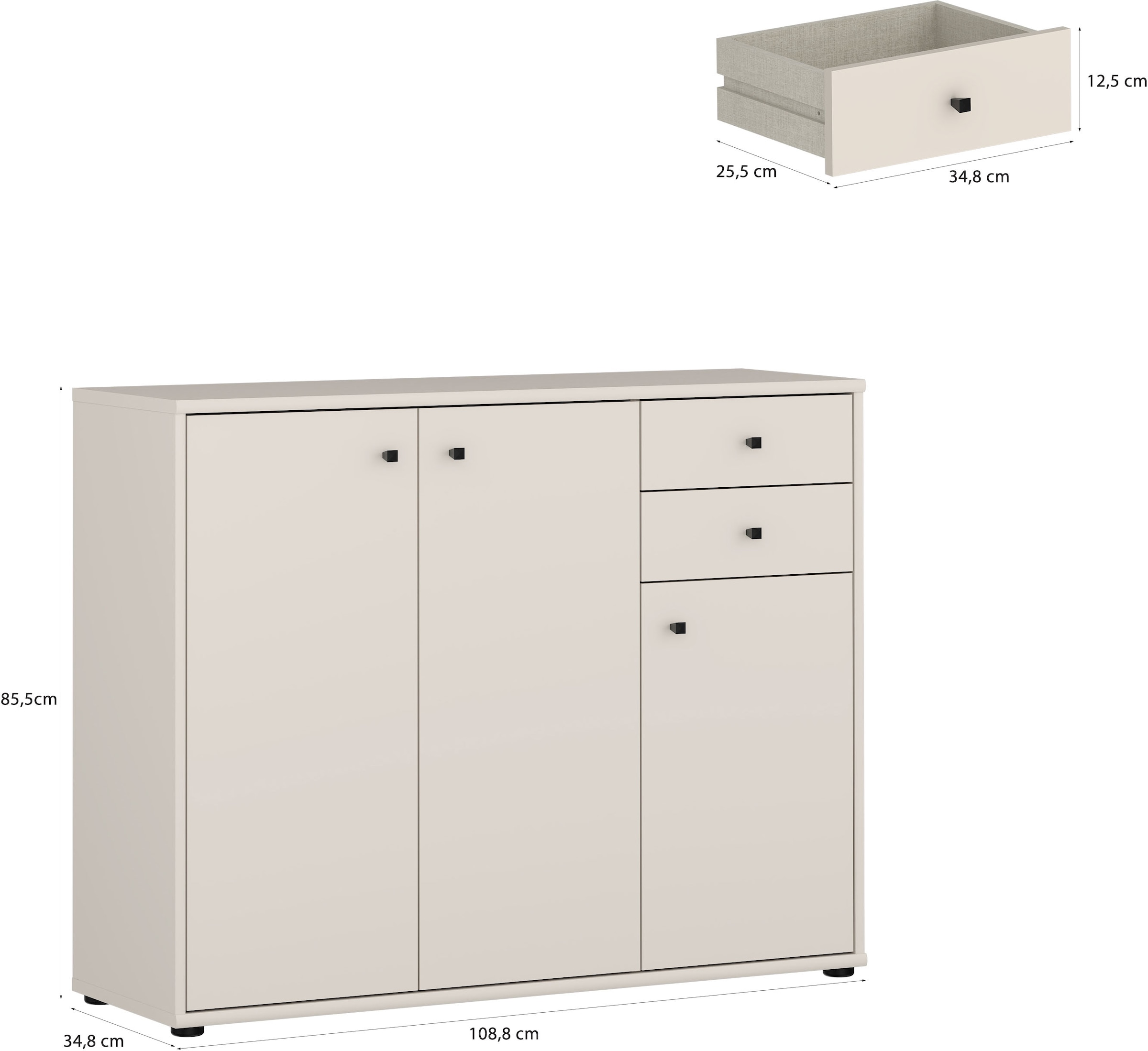 FORTE Kommode »Tempra, Kommode, 3 Türen, 2 Schubkästen, viel Stauraum« B/H/T 108,8/85,5/34,8 cm