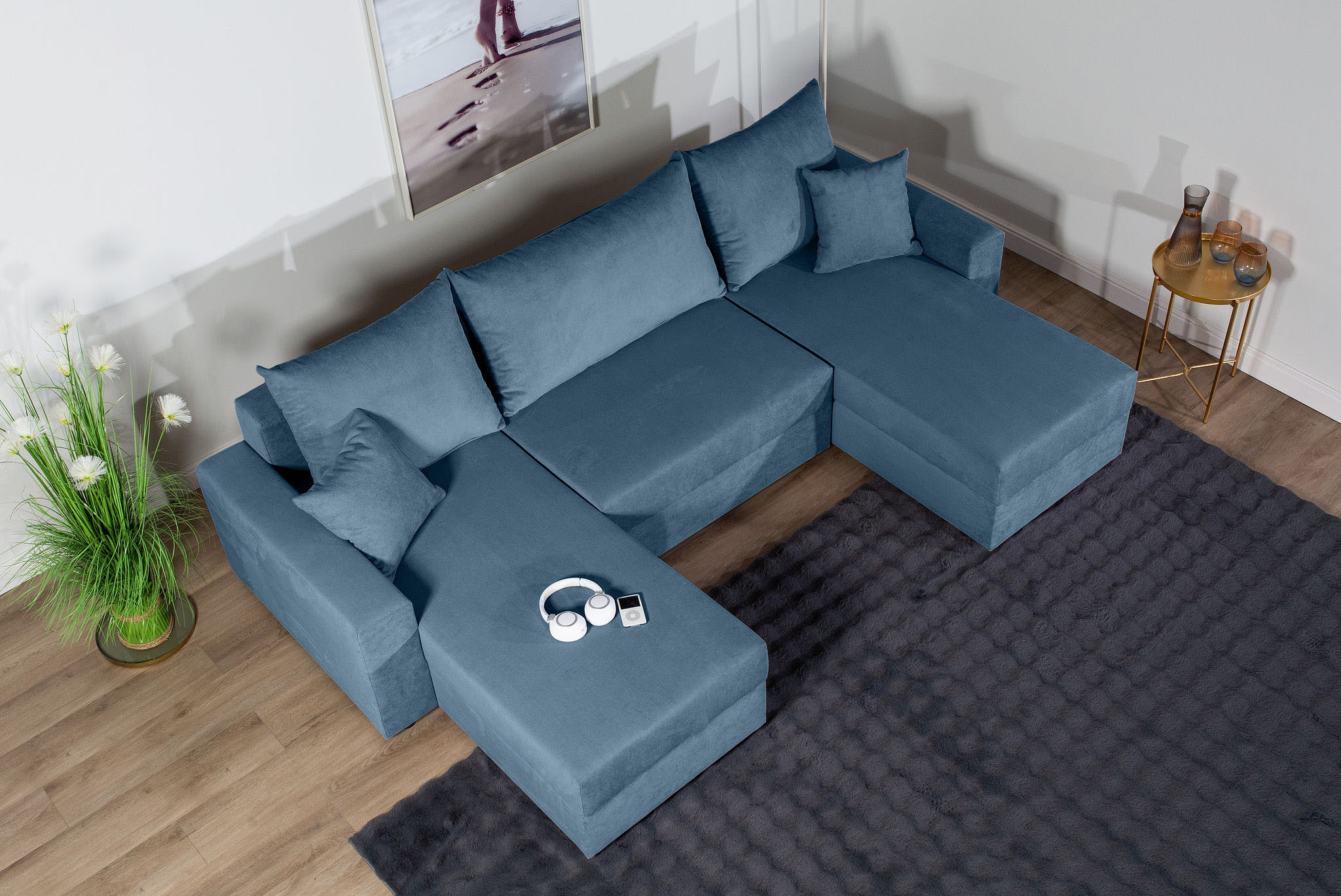COLLECTION AB Wohnlandschaft »Pico U-Form, Breite 252, mit Schlaffunktion, Bettkasten & Zierkissen«, Liegefläche 117x220 cm