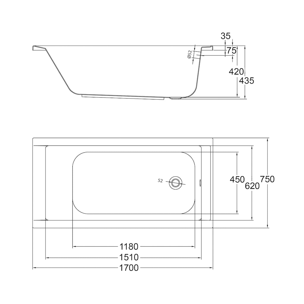 OTTOFOND Badewanne »Set Körpferformbadewanne«, (3 tlg.)