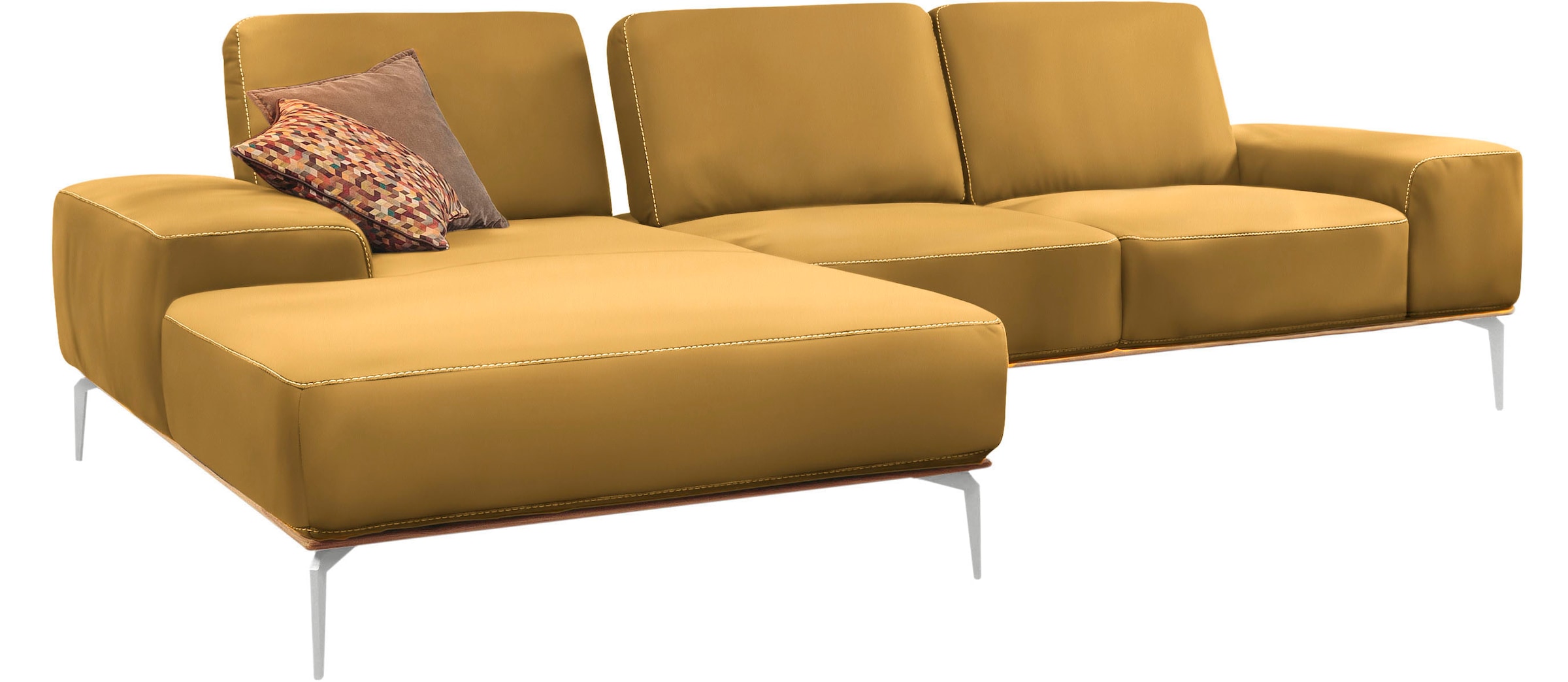 W.SCHILLIG Ecksofa »run, Designsofa, bequem, L-Form«, mit elegantem Holzsockel, Füße in Chrom glänzend, Breite 299 cm