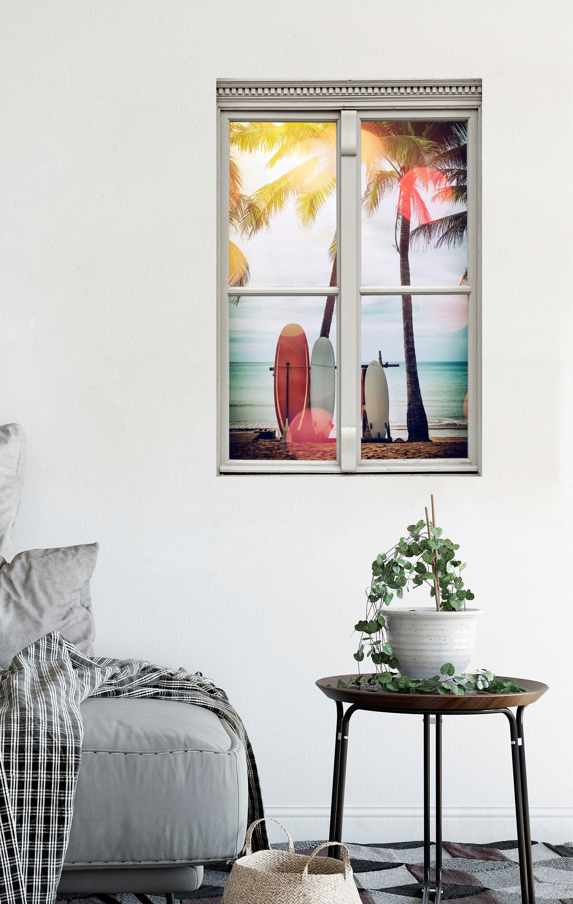 queence Wandsticker »Surfstrand«, Wandsticker, Wandbild, selbstklebend, 3D, Fenster