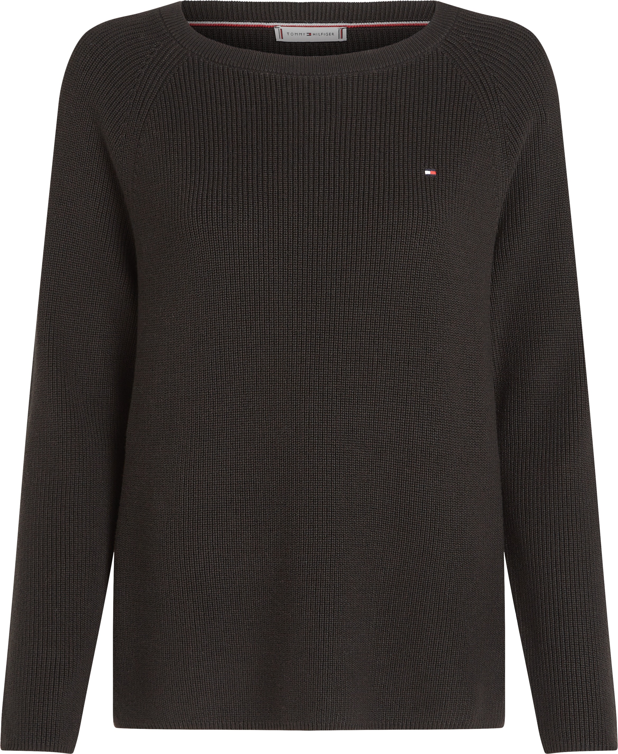 Tommy Hilfiger Strickpullover »CO CARDI FINE GG LS BOAT-NK SWT«, mit Raglanärmel, Logostickerei