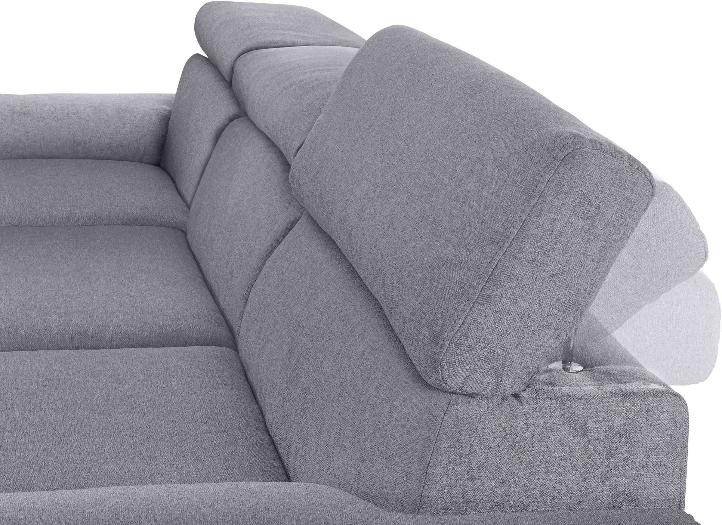 DOMO collection Ecksofa »Mira, inklusive Kopfteilverstellung für mehr Wohlfühlkomfort, L-Form«, wahlweise mit Bettfunktion und Bettkasten, elegant und modern
