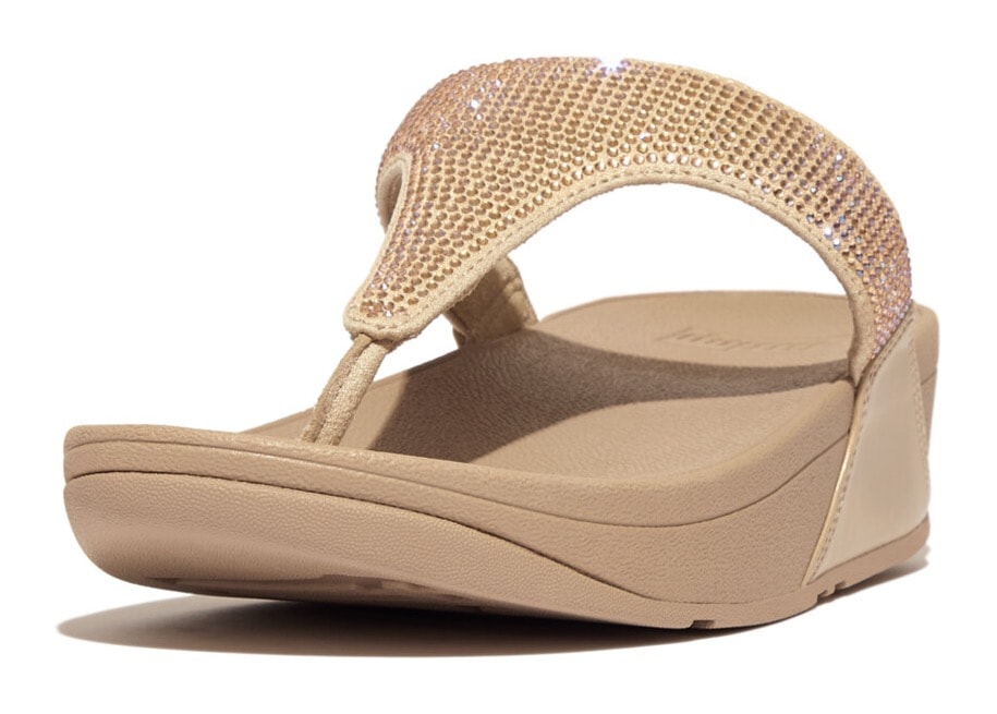 Fitflop Dianette »LULU CRYSTAL EMBELLISHED TOE-POST SANDALS - HOTFIX«, Keilabsatz, Sommerschuh, Zehentrenner mit weichem Zehensteg