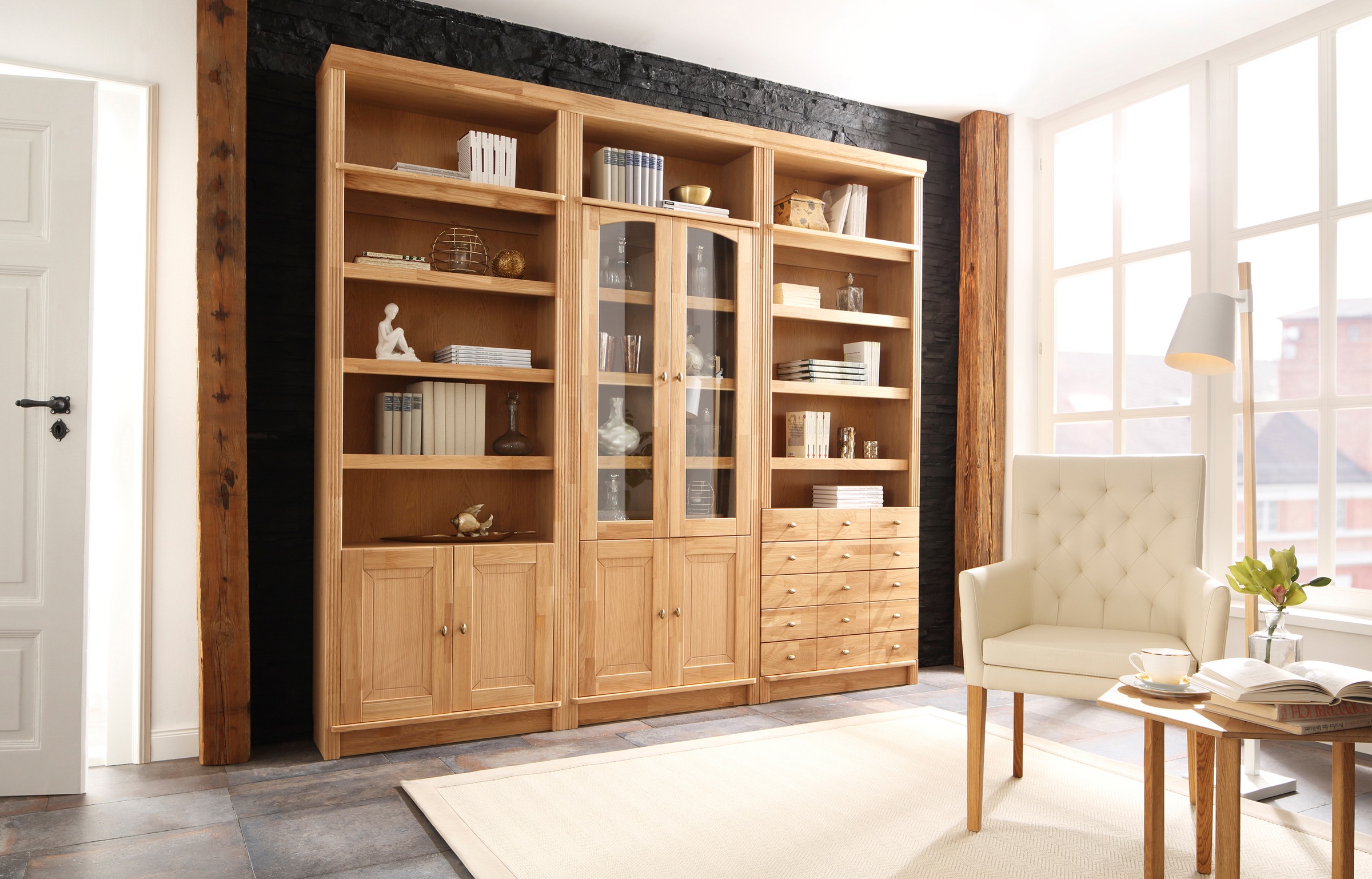 Home affaire Bücherregal »Soeren« aus massiver Kiefer, Höhe 220 cm, mit 2 H günstig online kaufen