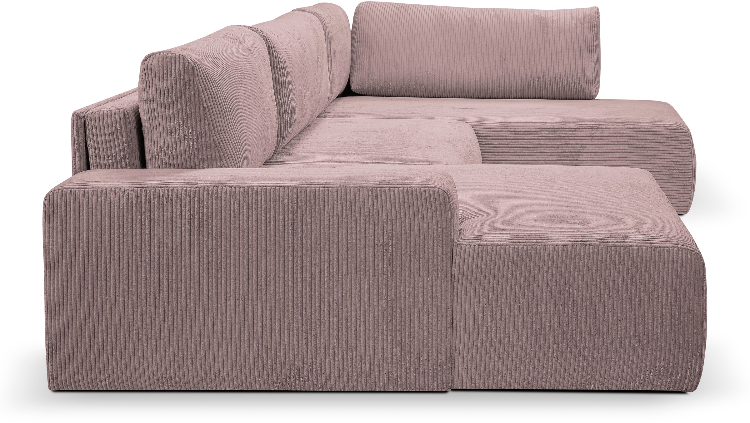 WERK2 Wohnlandschaft »Rotterdam-U, U-Form, in kuschelweichem Cord oder Breitcord«, Design Sofa mit Schlaffunktion & Bettkasten, Cord, Rose