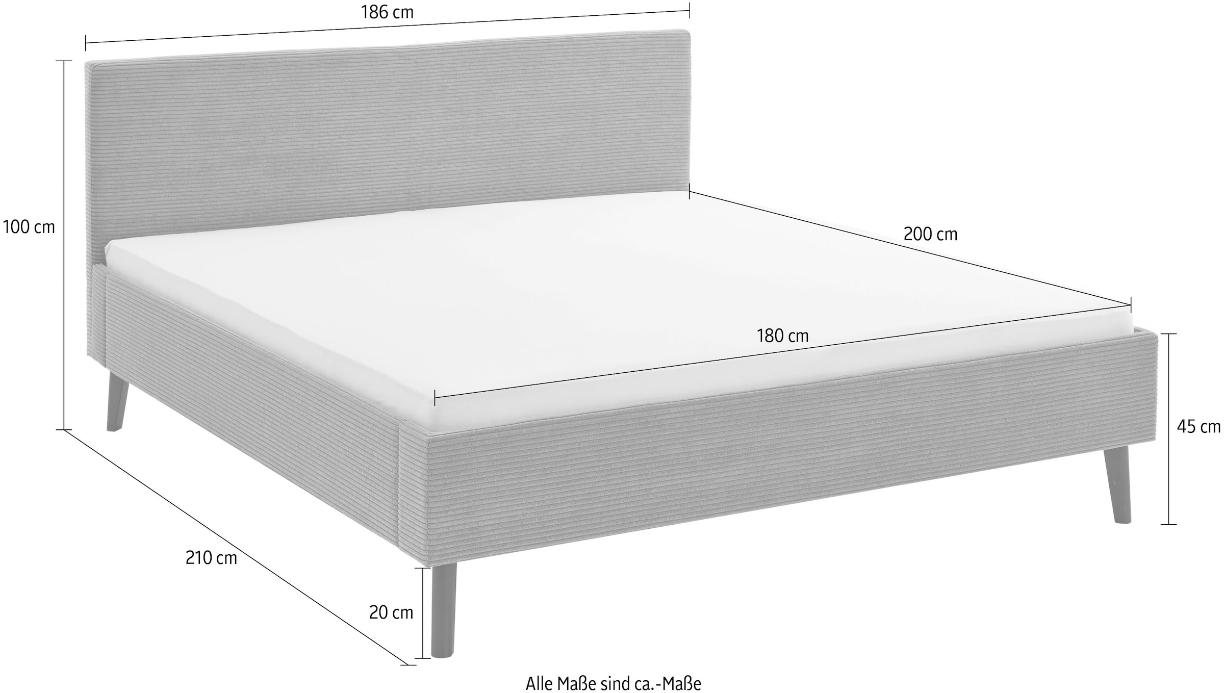 meise.möbel Polsterbett »Avola«, erhältlich in den Breiten 140 & 180cm, Bezugsstoff Cord