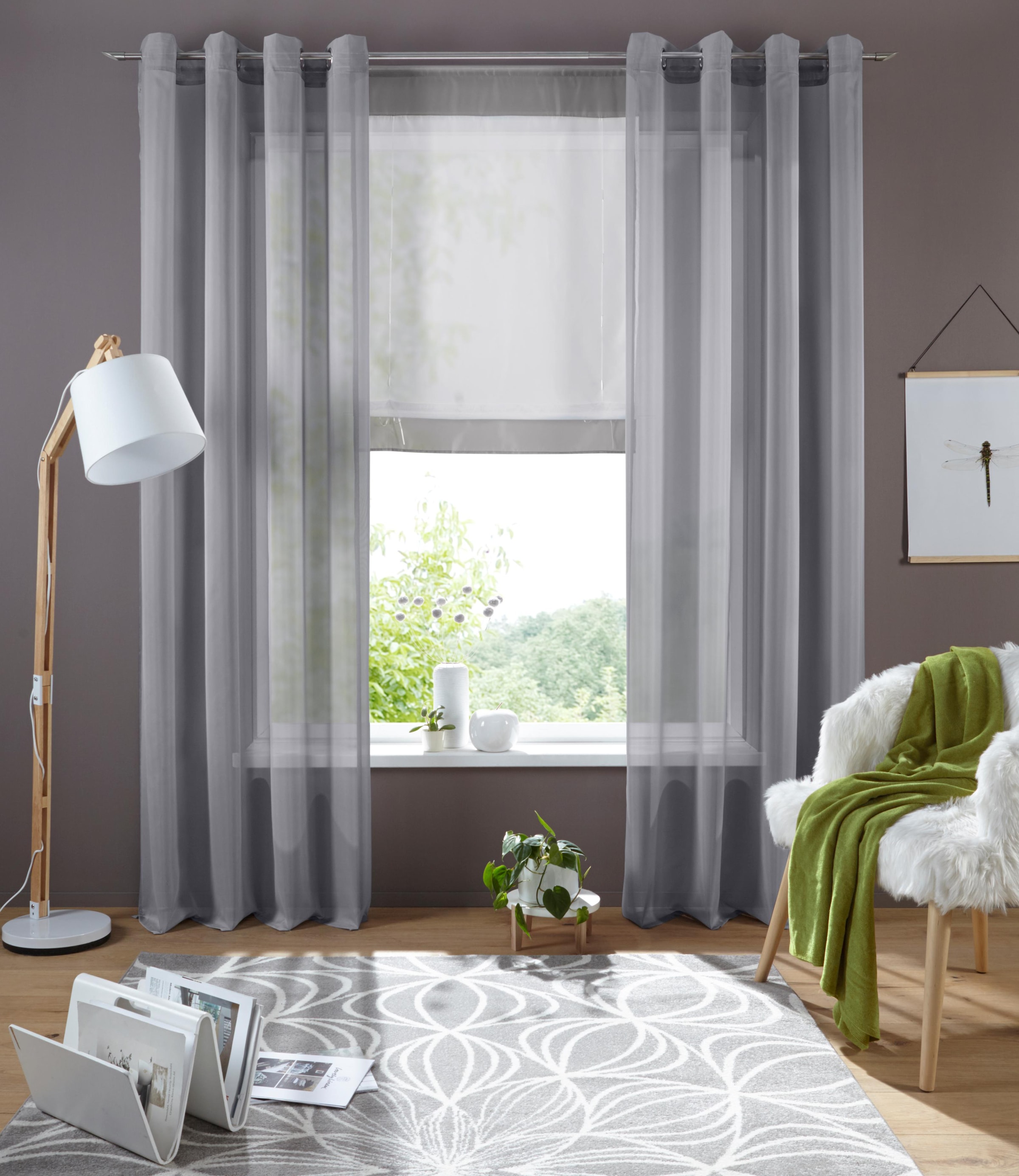 my home Gardine »XANA mit Ösen, Kräuselband oder Schlaufen«, (2 St.), Bestseller, einfarbig, 1 bzw. 2 Schals, pflegeleicht, Schal