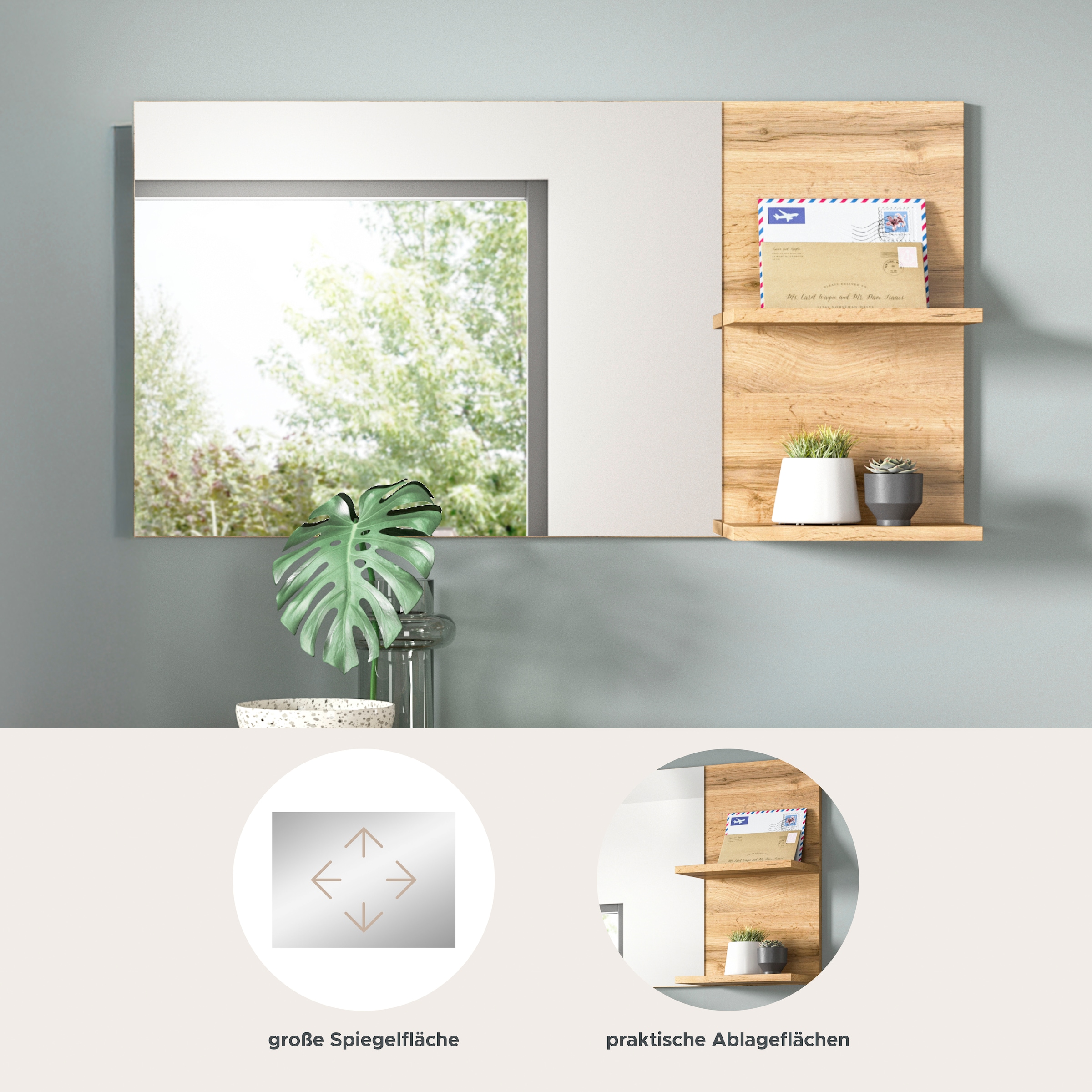 OTTO home Garderobenspiegel »MAMBO, TOPSELLER!, 2 Ablageböden, asymetrisch« Spiegel, Flur, Diele, Spiegel mit Ablage