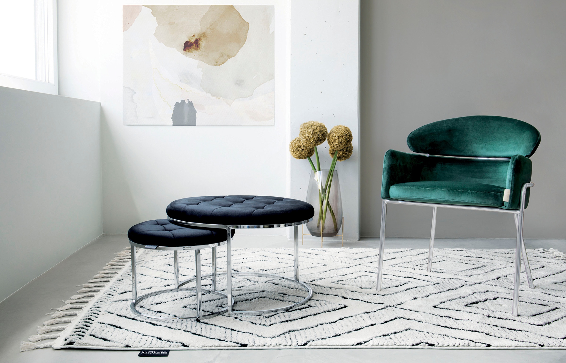 Kayoom Sitzhocker »Hocker Myla 2er-Set, praktisch ineinander schiebbar«, (Set, 2 St.), ineinander schiebbar, rund, gesteppt, mit Zierknöpfen