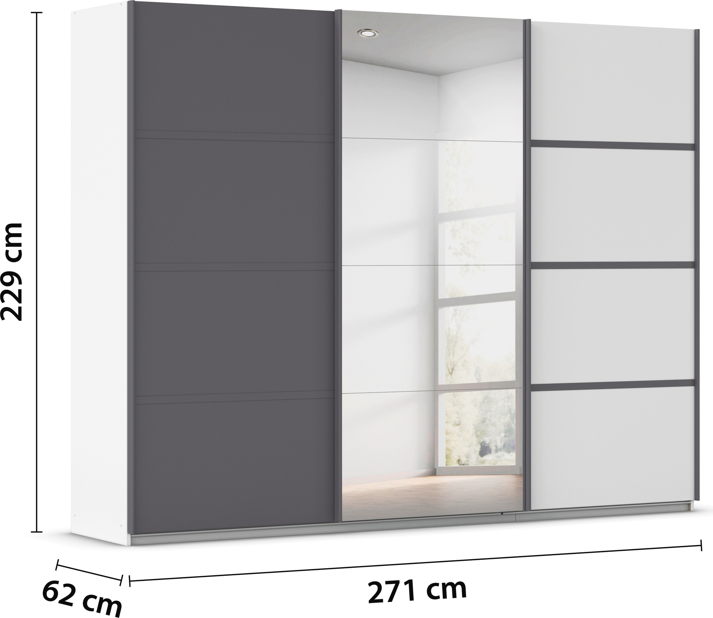 rauch Kleiderschrank »Schwebetürenschrank OTTO´s Choice Garderobe Schrank TOP ANGEBOT Avola«, (in 3 verschiedenen Ausstattungen BASIC/CLASSIC/PREMIUM inkl. Spiegel), mit eleganten Zierleisten in Chrom, Schwarz oder Weiß MADE IN GERMANY