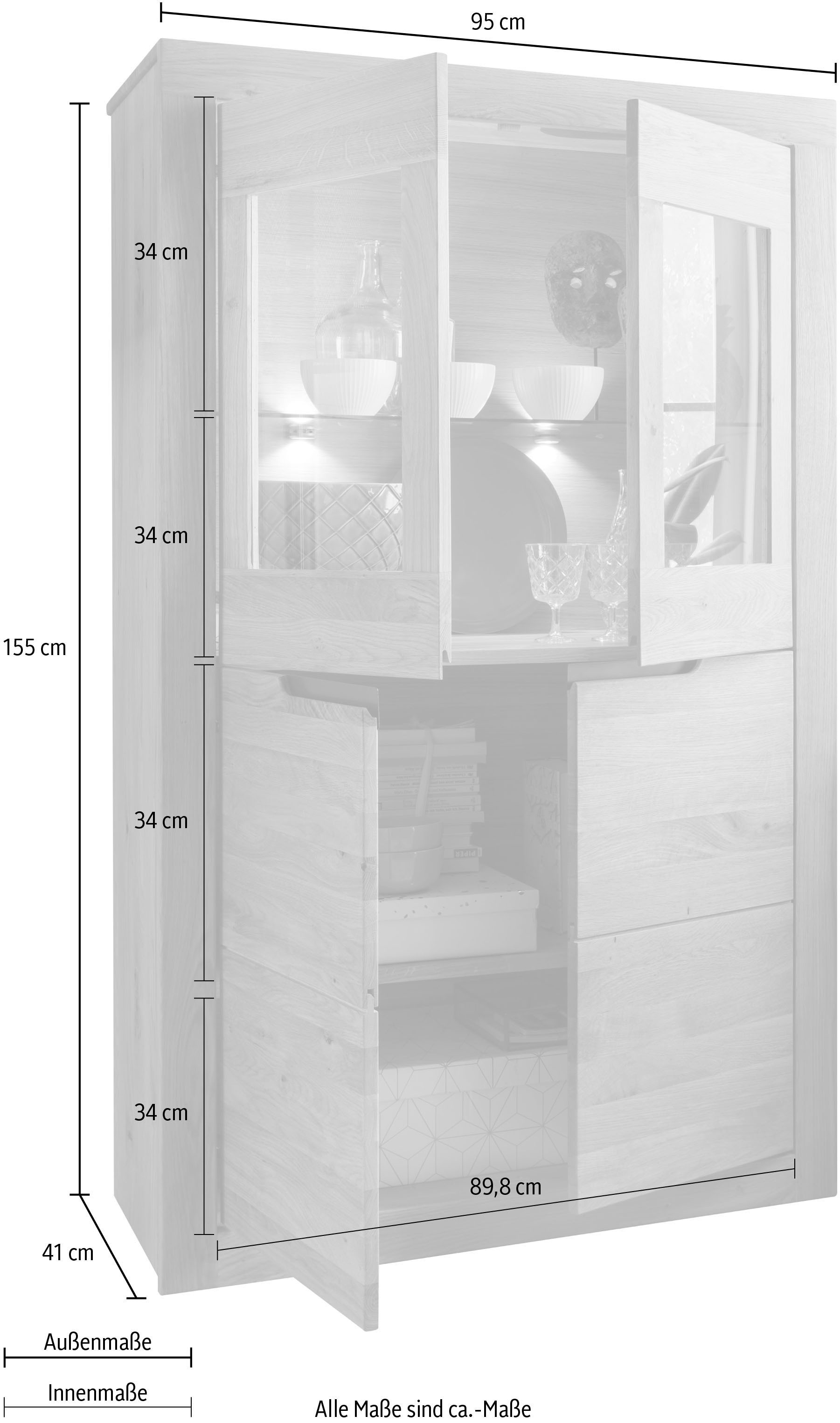 Landhaus Vitrine cm, online Infantil Höhe bestellen Wildeiche Glasvitrine, »Basel«, Hochschrank, by 155 Wohnglücklich Schrank,