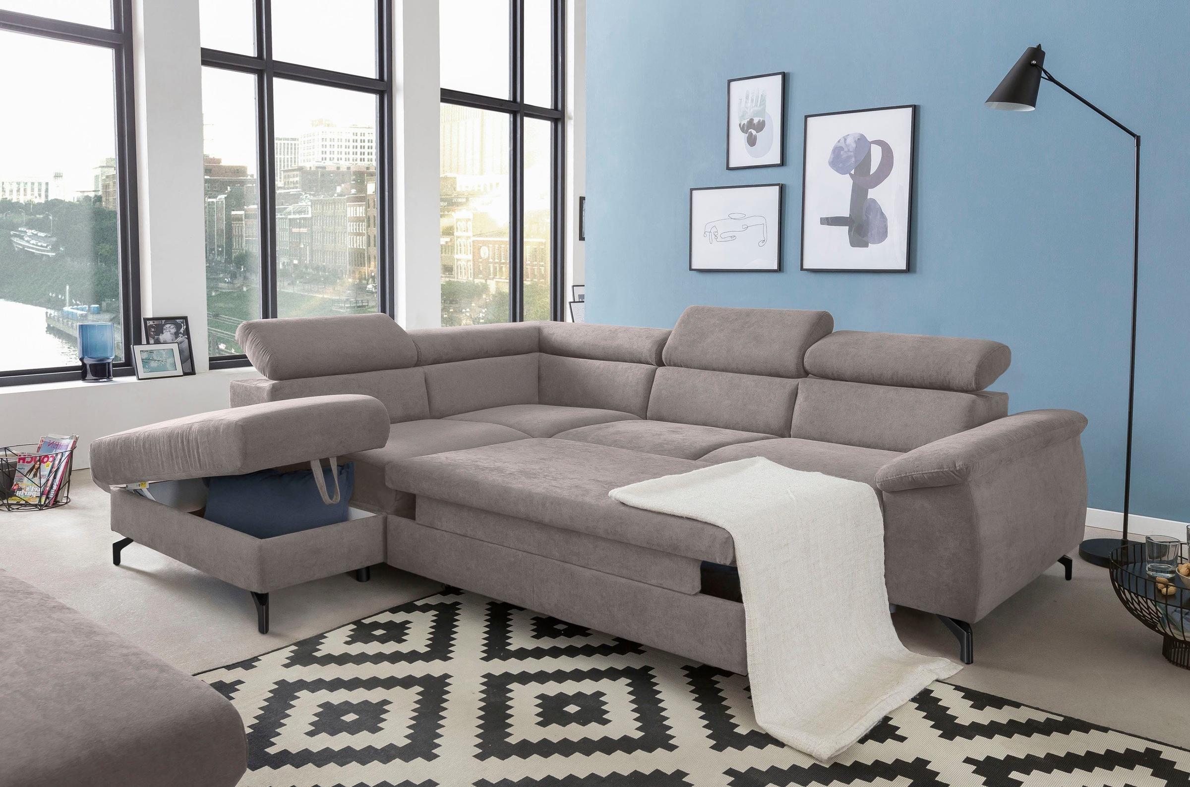 COTTA Polstergarnitur »Komaris L-Form«, (Set), Set bestehend aus: Ecksofa mit Kopfteilverstellung & Hocker
