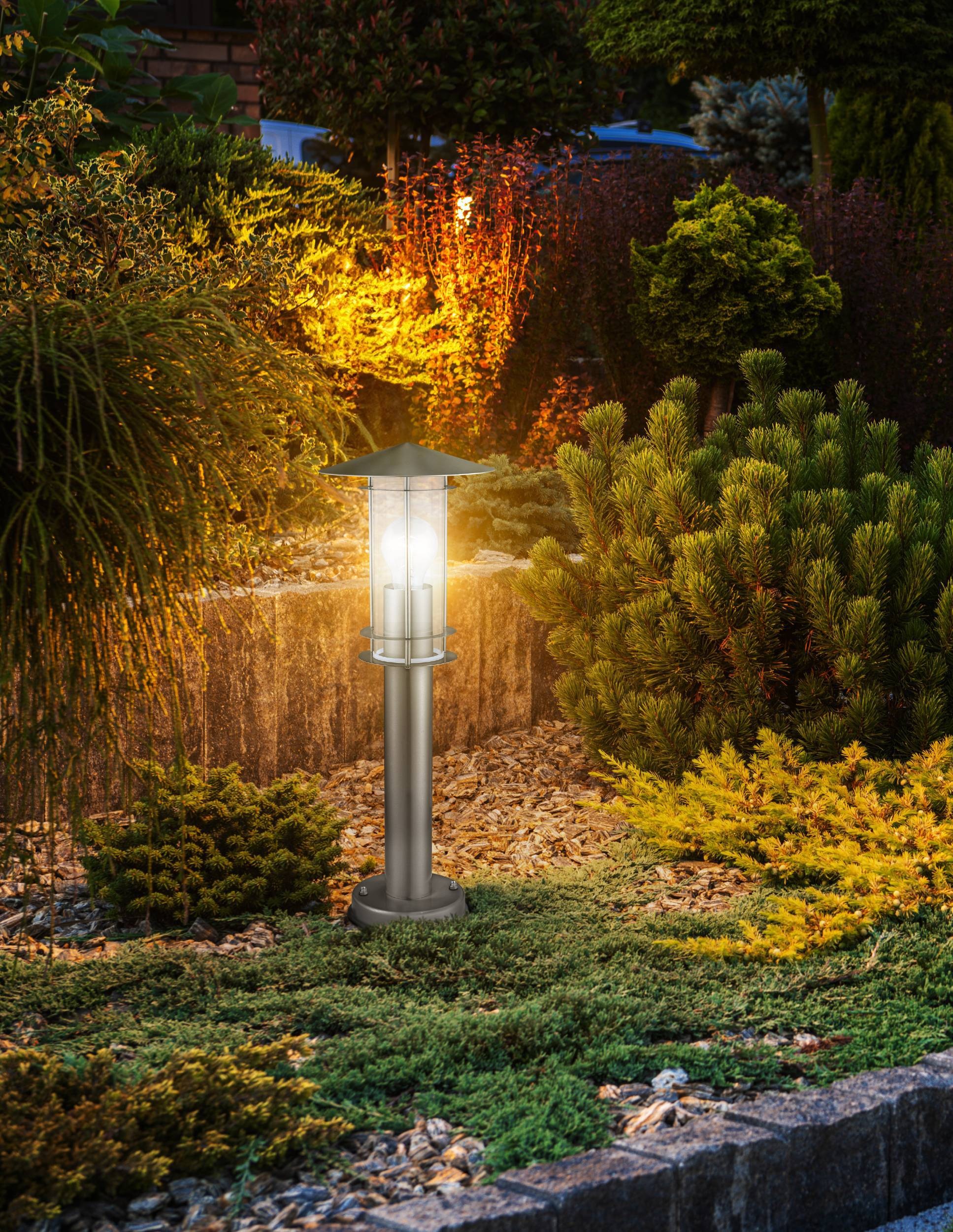 EGLO Stehlampe »Lisio Außen-Wegelampe, Stehlampe, Wegeleuchte, silber, E27, IP44« E27 1 Stk. Stehleuchte - H50 x Ø17,5 cm - edelstahl - 1X60W exkl.