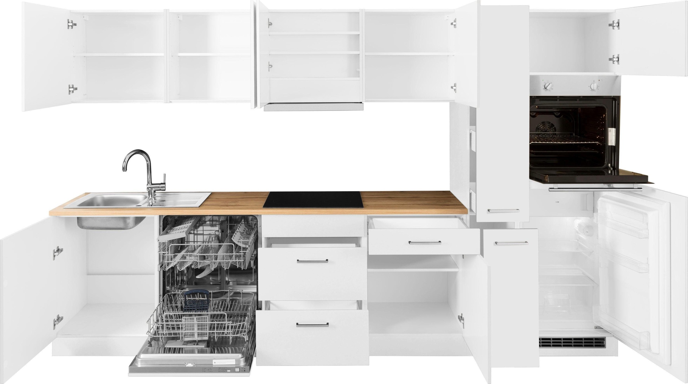 KOCHSTATION Küchenzeile »KS-Kehl«, mit E-Geräten, Breite 330 cm, inkl. Kühlschrank und Geschirrspüler