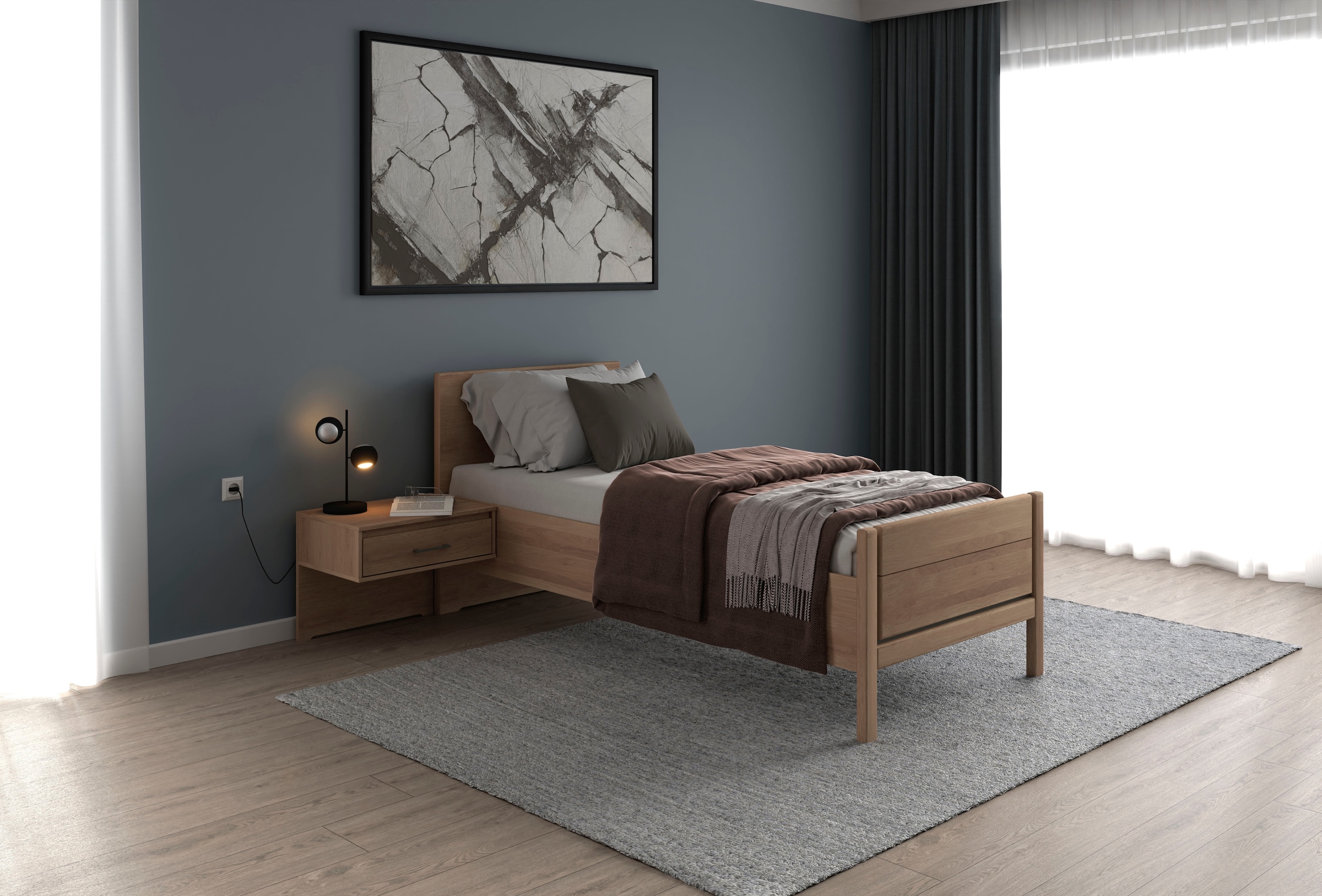 Musterring Holzbett »Sorrent, Bettgestell, Bettrahmen, teilmassiv Eiche«, (MADE IN GERMANY), Eiche teilmassiv, Liegehöhenverstellung, Stollenfußteil