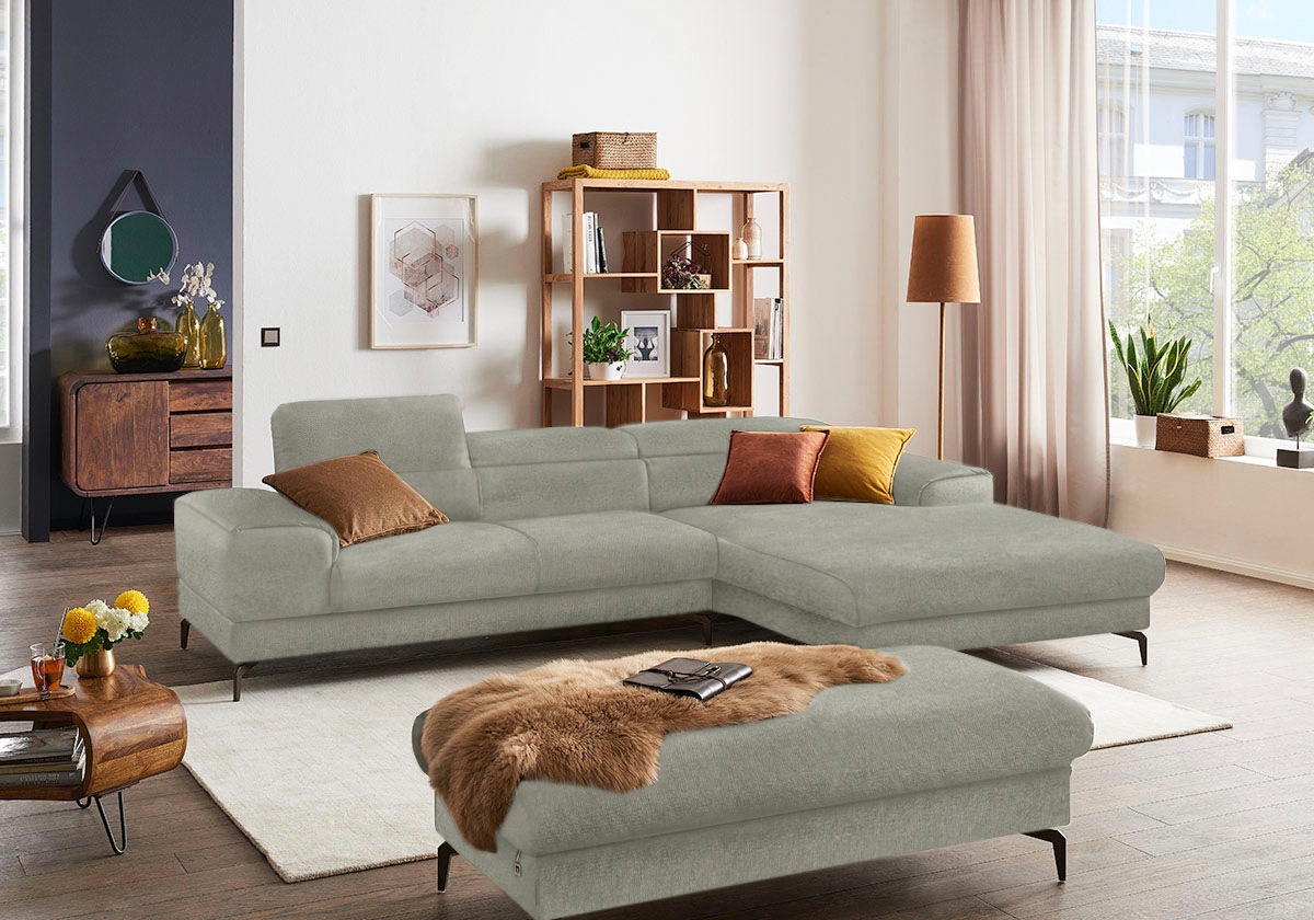 W.SCHILLIG Ecksofa »piedroo, Designsofa mit tollem Sitzkomfort, elegant und bequem, L-Form«, Kopfteilverstellung, wahlweise mit Sitztiefenverstellung, Breite 303cm