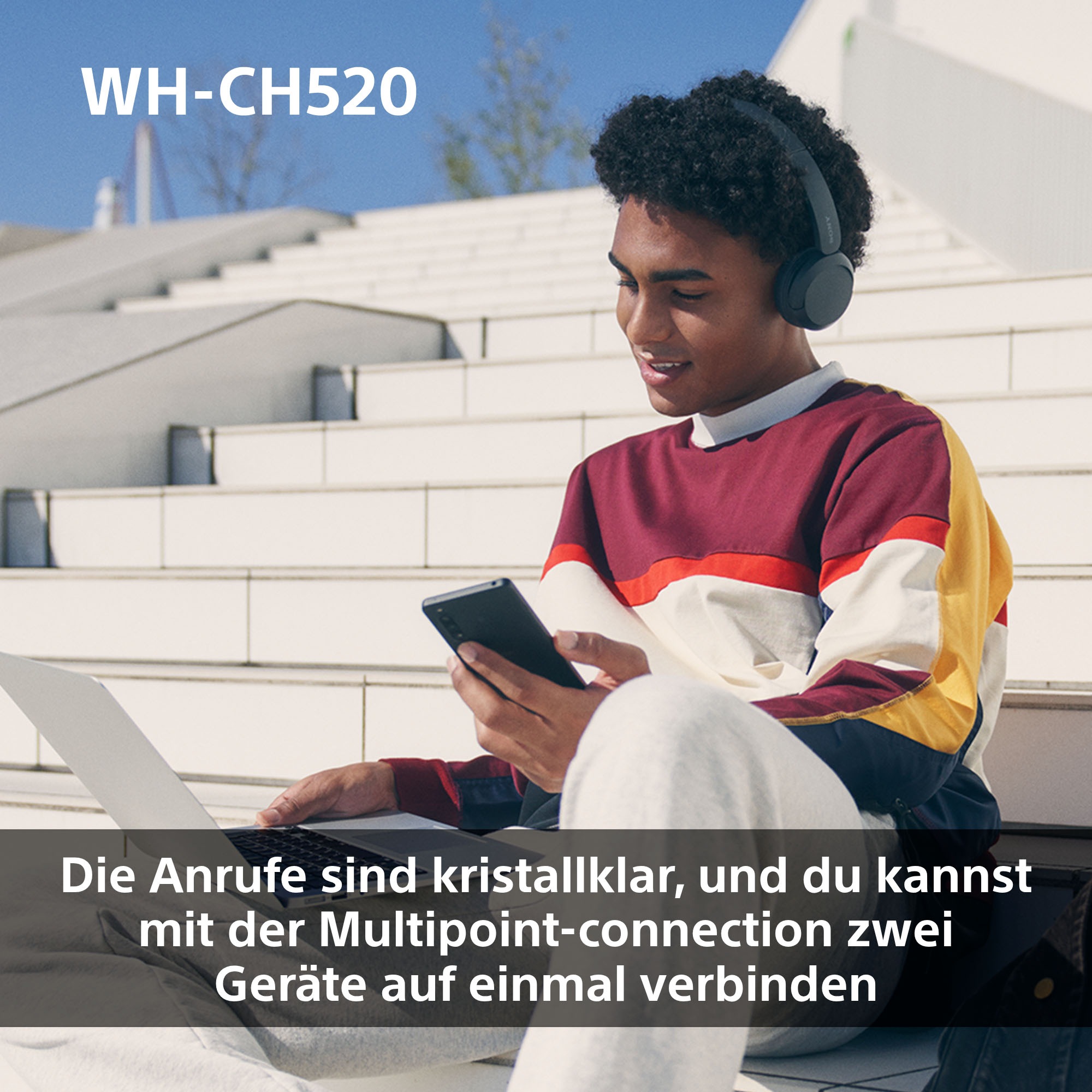 Sony Bluetooth-Kopfhörer »WHCH520«, Bluetooth, Noise-Cancelling-Active Noise Cancelling (ANC)-Freisprechfunktion-Rauschunterdrückung-Sprachsteuerung-kompatibel mit Siri, 200 Std. Max. Akkulaufzeit (Standby)