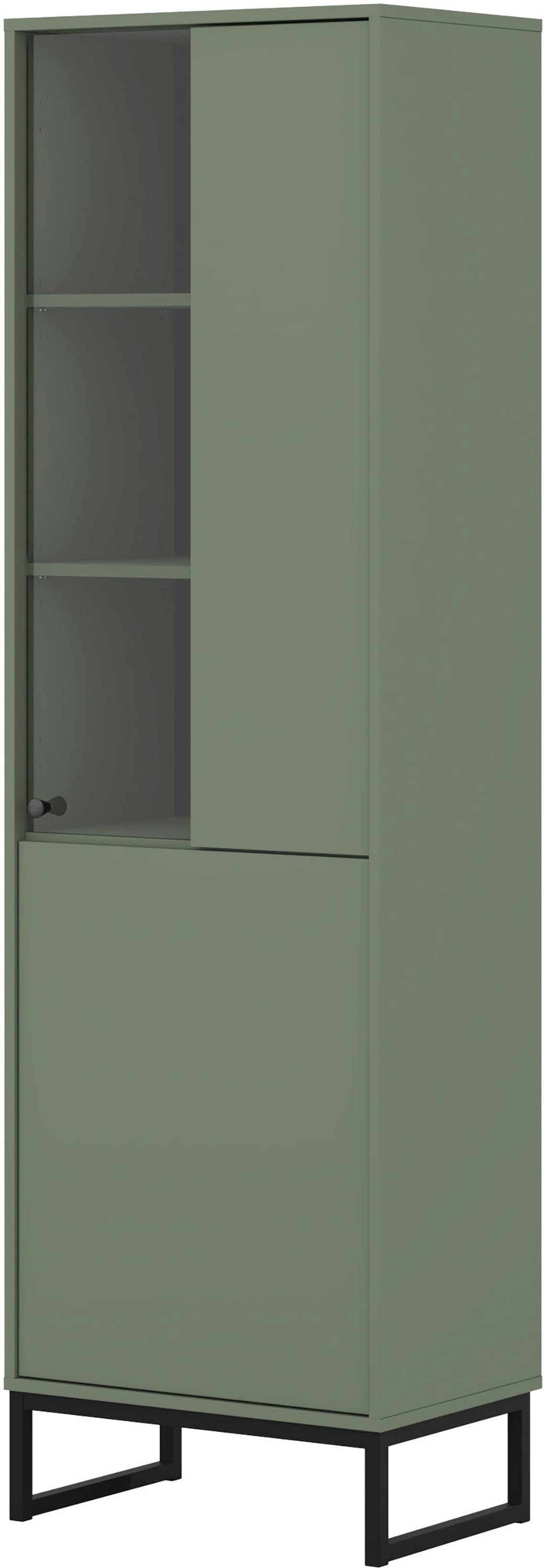 OTTO home Vitrine »Loft, Höhe 180 cm, moderne Standvitrine mit 2 Türen, Metallkufen« Hochschrank mit viel Stauraum, Glastür und verstellbaren Einlegeböden