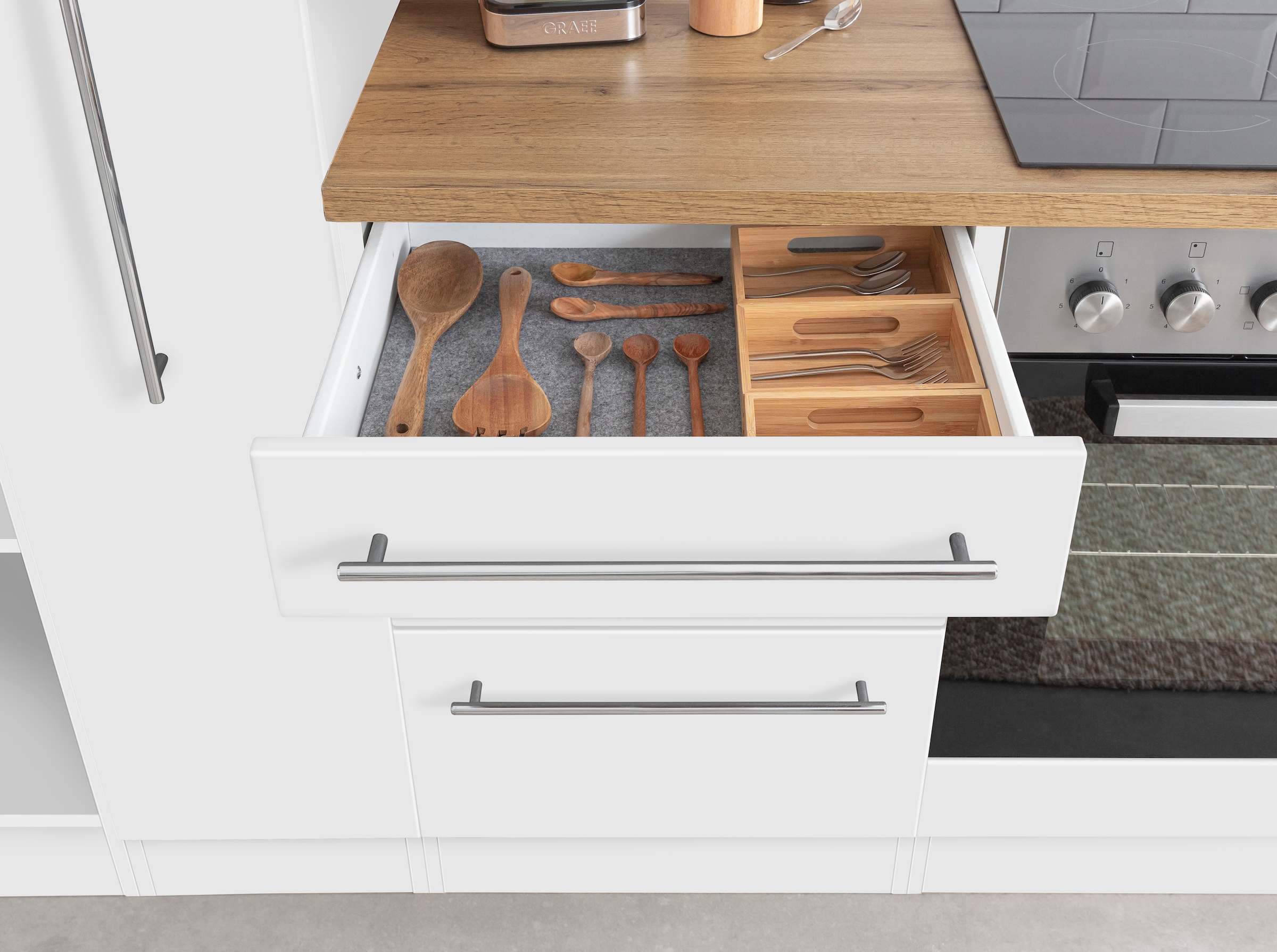 KOCHSTATION Küchenzeile »KS-Samos« Breite 300 cm, wahlweise mit E-Geräten, mit Arbeitsplatte