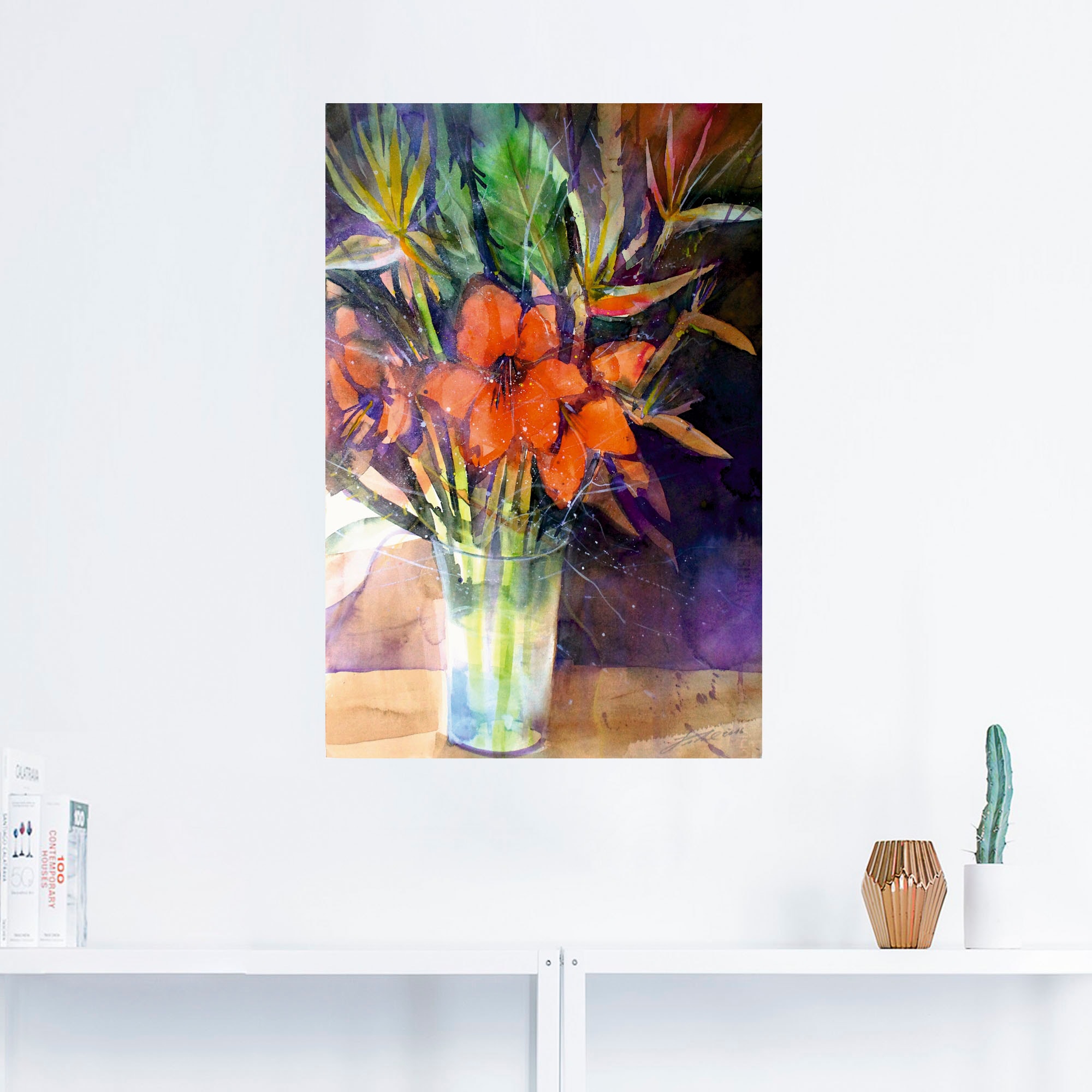 Artland Wandbild »Amaryllis und Strelizien in Vase«, Vasen & Töpfe, (1 St.), als Alubild, Leinwandbild, Wandaufkleber oder Poster in versch. Größen