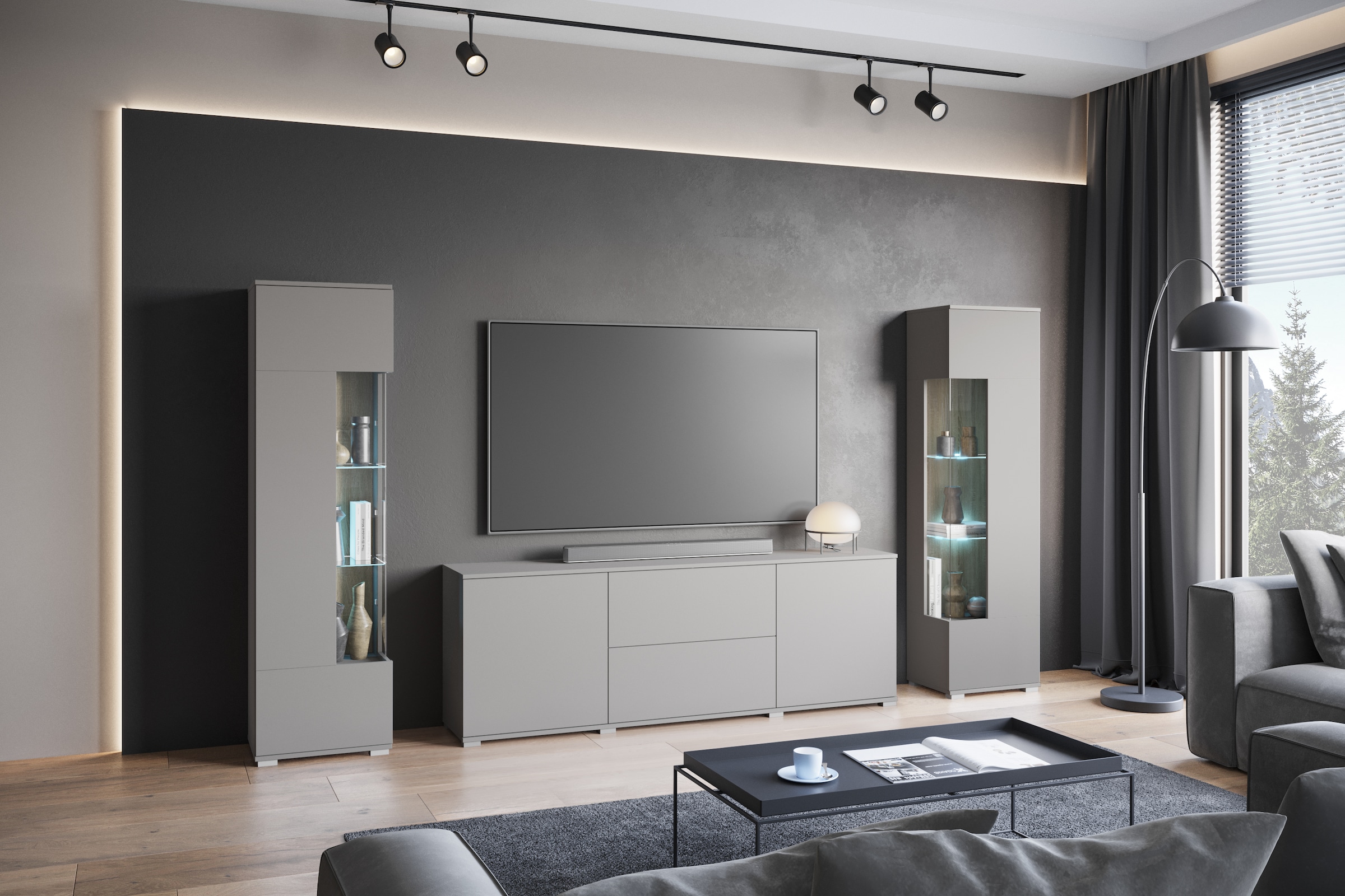 INOSIGN Wohnwand »KENIA«, (Komplett-Set, 3 St.), Vitrinen mit Eckverglasung, hängend und stehend montierbar