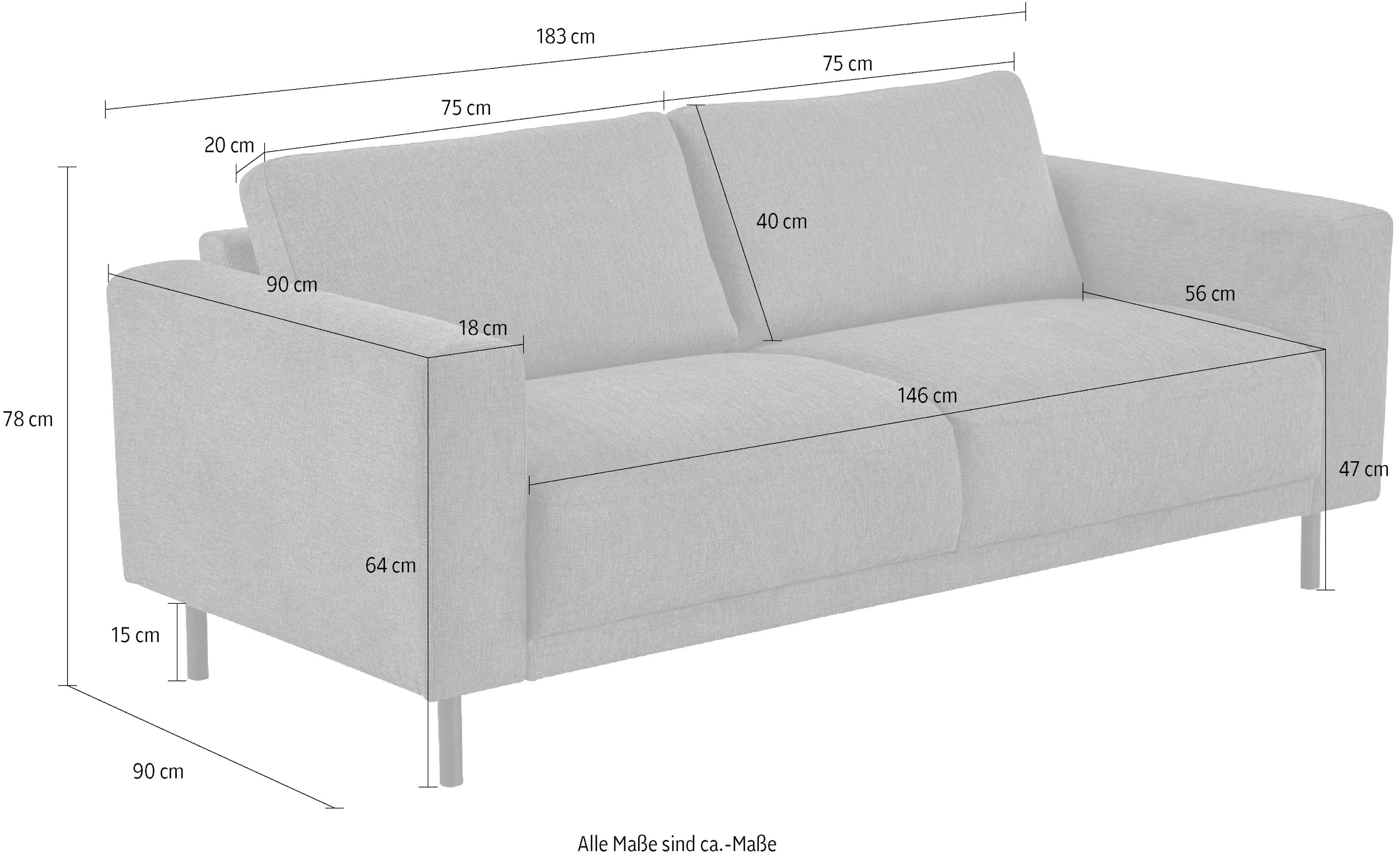 Home affaire 2,5-Sitzer »Sveeva, Kompaktsofa, B.183 cm, schwarze Metallfüße« langlebiger Webstoff, mit Wellenunterfederung, viele Farben