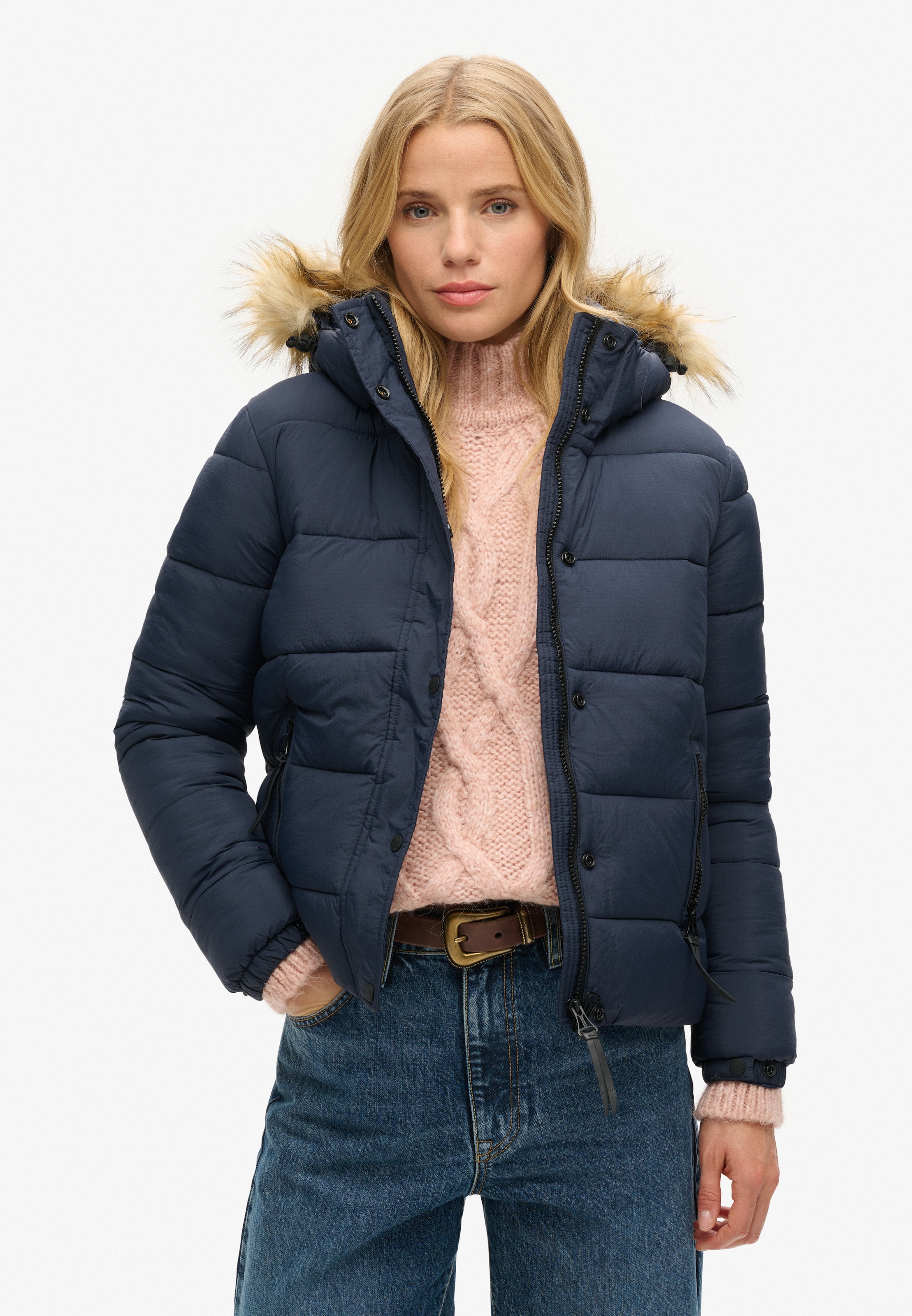 Superdry Steppjacke »FAUX FUR SHORT HOOD PUFFER«, mit Kapuze