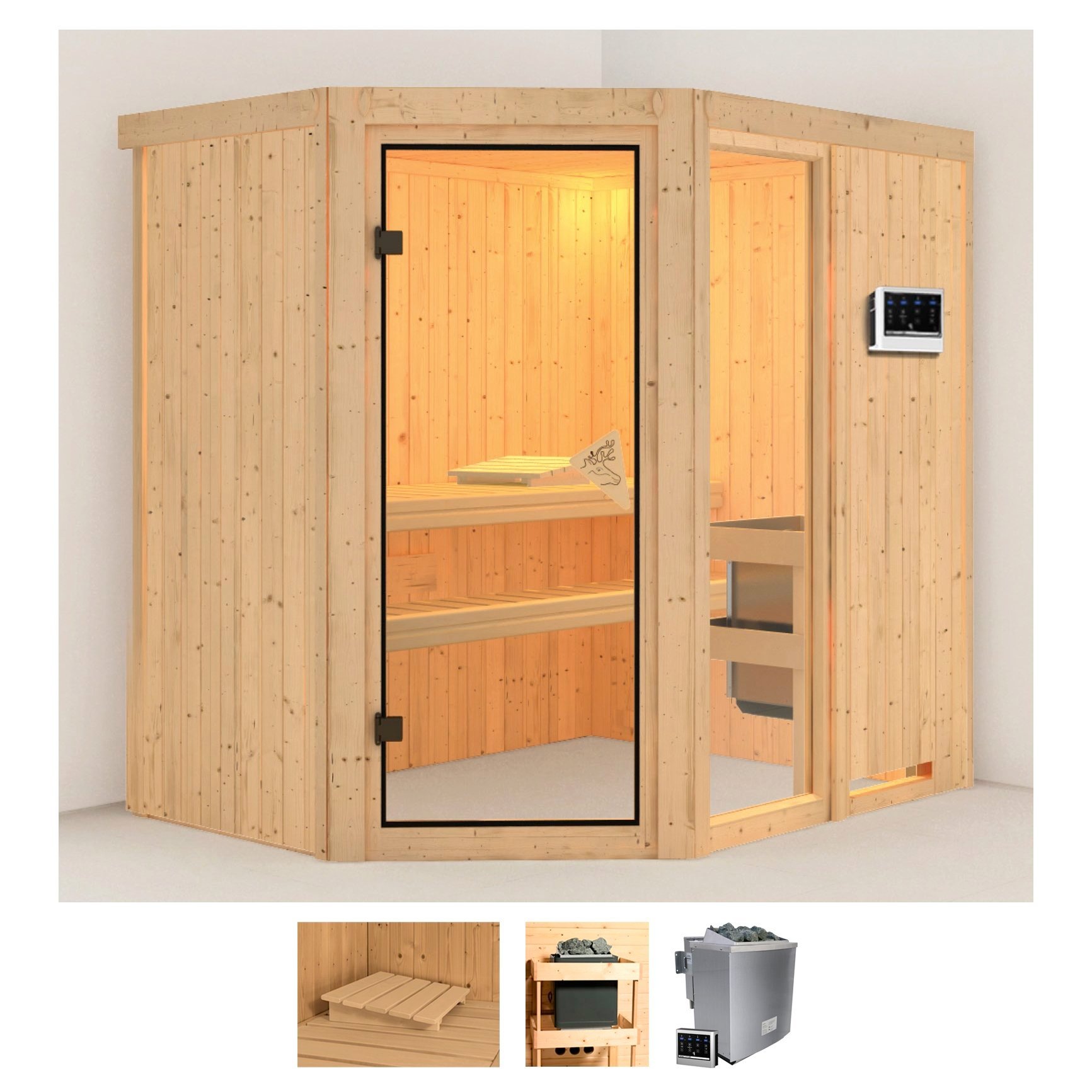 KARIBU Sauna »Frigga 1« Set, Ofen 9 kW Bio externe Strg easy naturbelassen