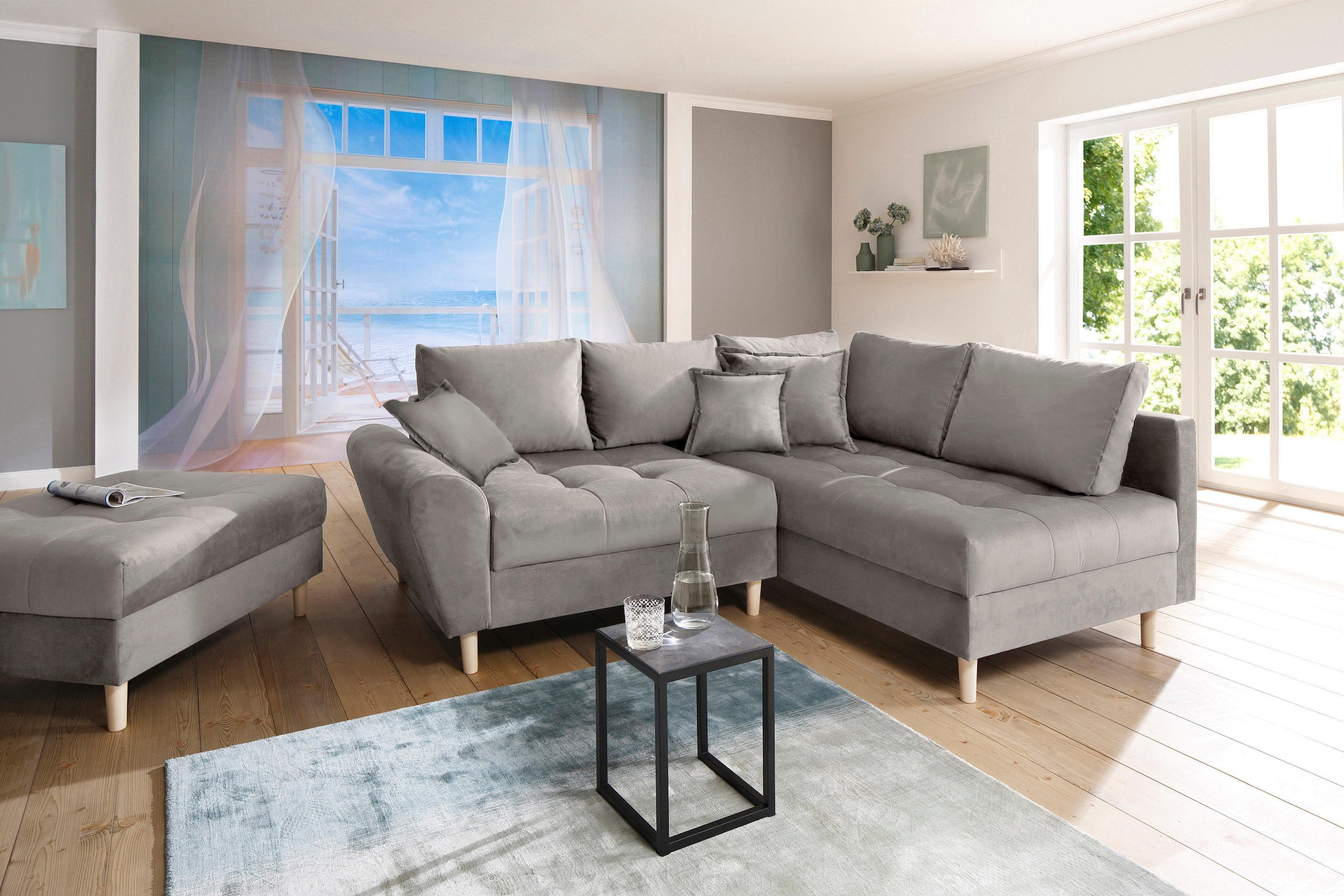 Home affaire Ecksofa »Rice L-Form, B: 223 cm« Set: Sofa & Hocker, mit 3 Zie günstig online kaufen