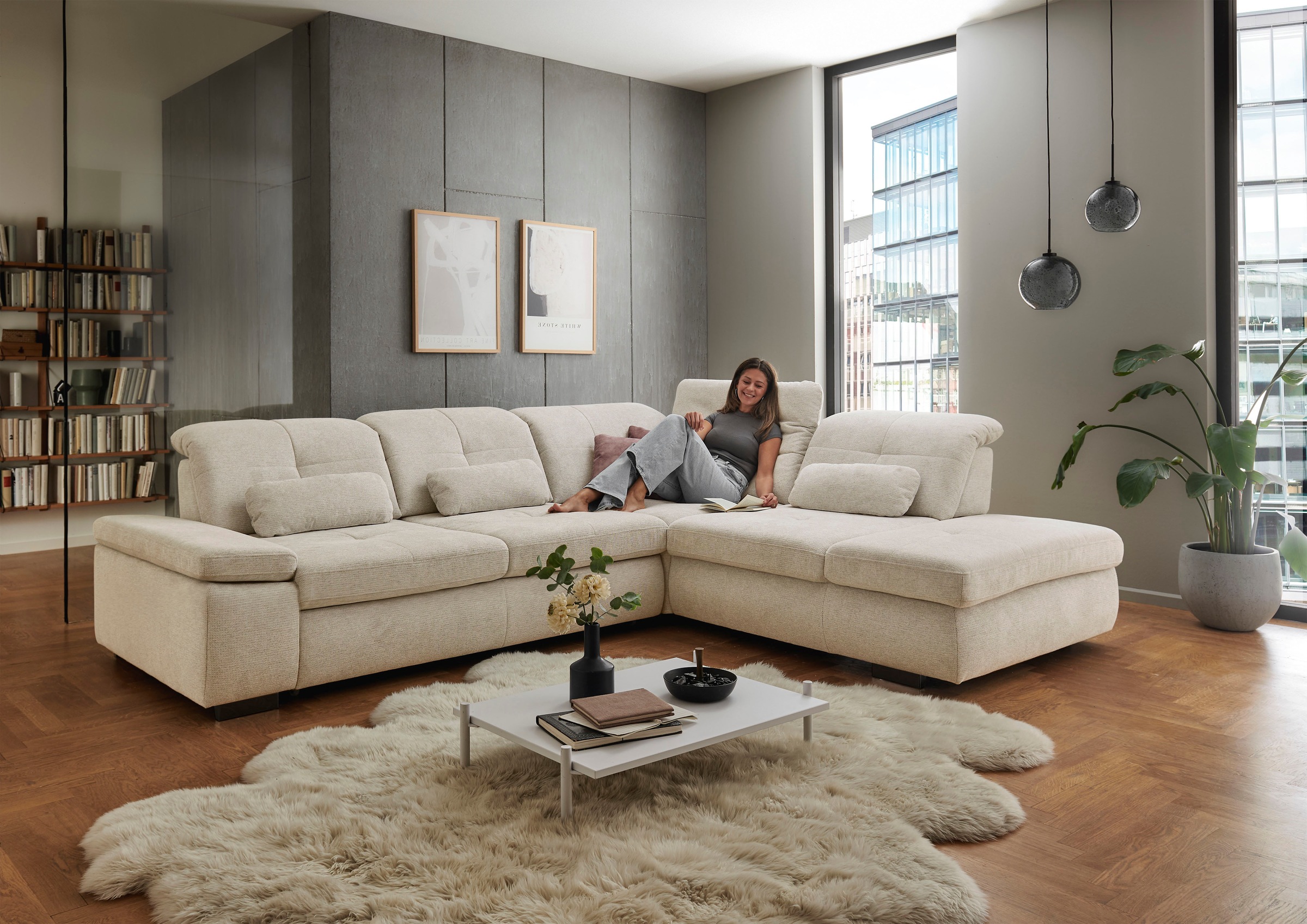 Die PlanBar Ecksofa »MP-IN16012 L-Form mit Federkern-Polsterung«, inkl. Sitztiefenverstellung, optional mit Funktionen