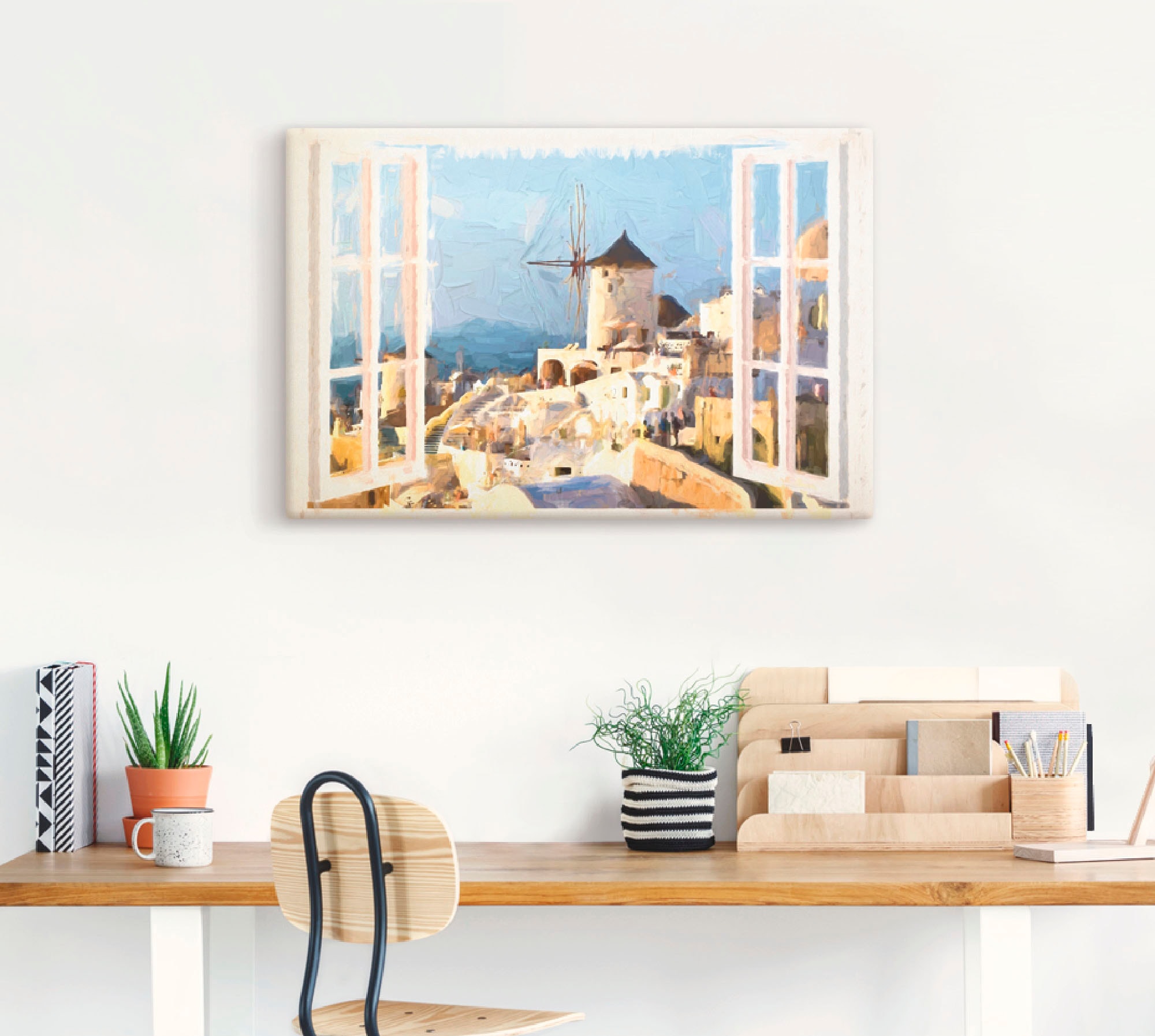 Artland Leinwandbild »Blick durch das Fenster auf Santorin«, Fensterblick, (1 St.), auf Keilrahmen gespannt