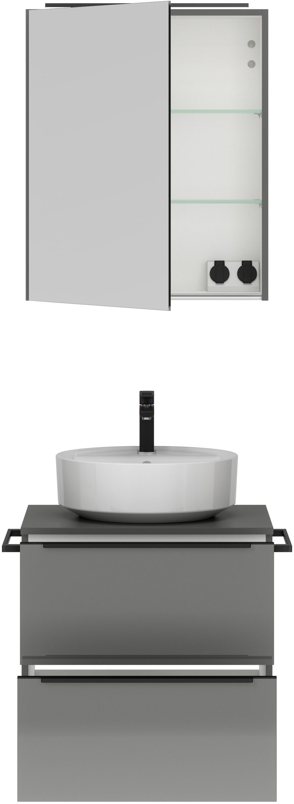 nobilia® Badmöbel-Set »Alvene«, (2 St., vormontiert, mit Soft-Close), inkl. Spiegelschrank mit Beleuchtung und Dimmerfunktion, in 4 Breiten