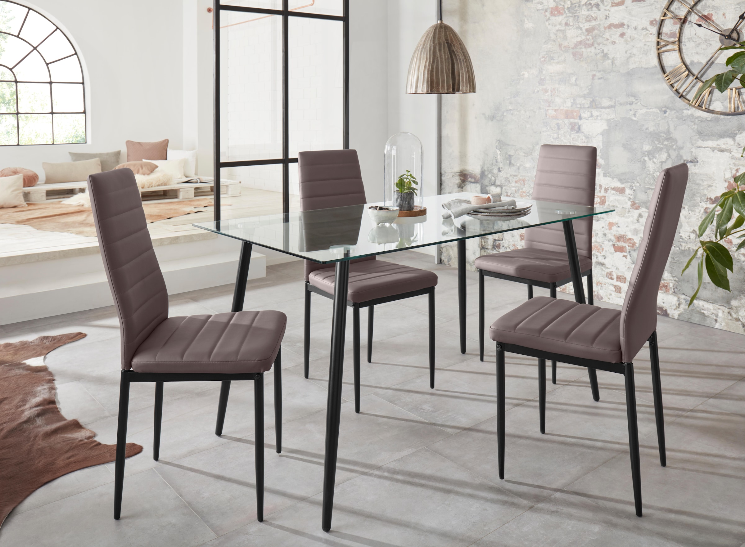 INOSIGN Glastisch »Danny, TOPSELLER!«, (Esstisch, Glastisch), Esstisch Breite 140 cm, Metallapplikationen, modernes Design