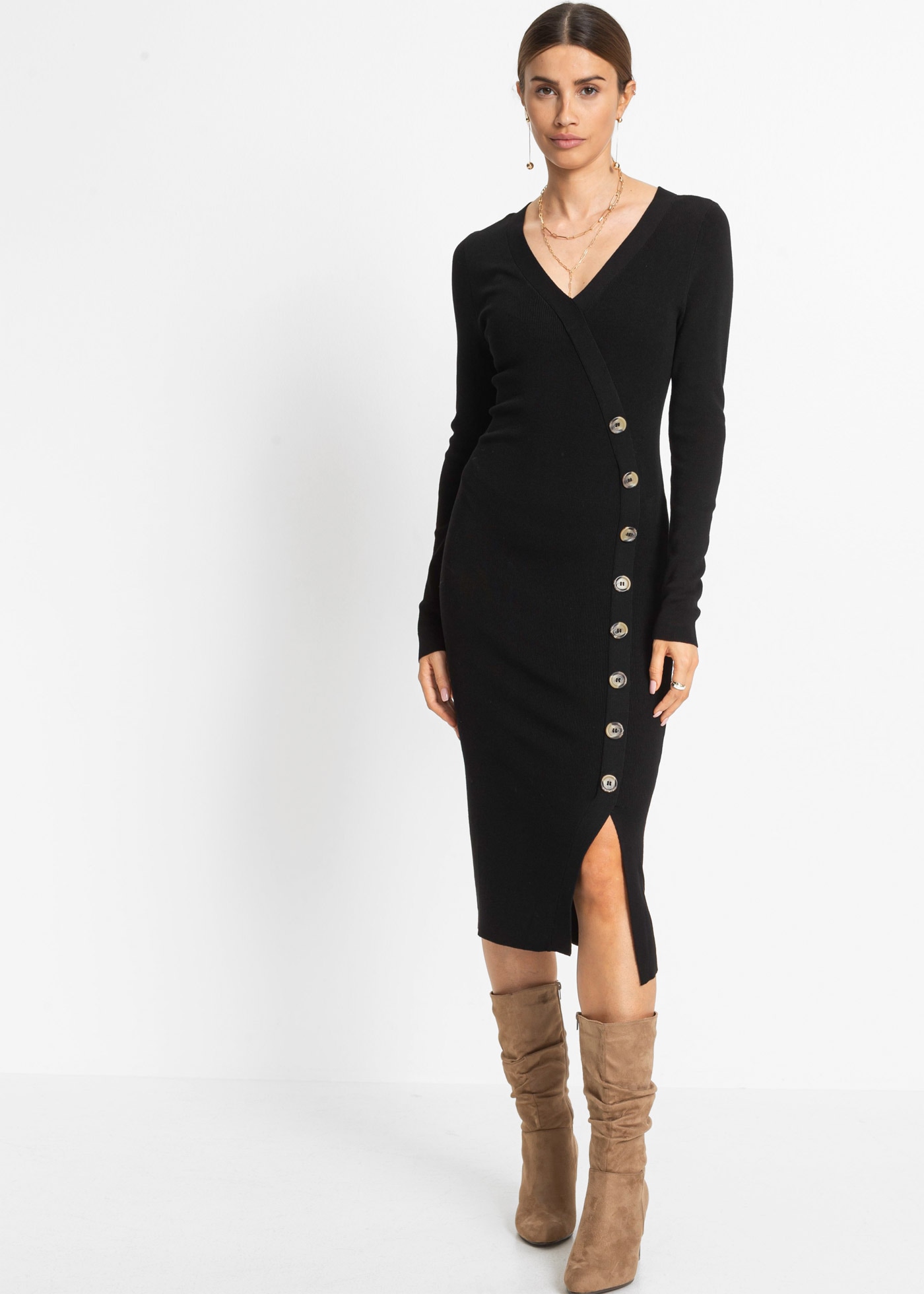 bonprix Strickkleid »Strickkleid aus Viskose-Mix« für eleganten Look, aus Viskose-Mix, figurbetonte Passform