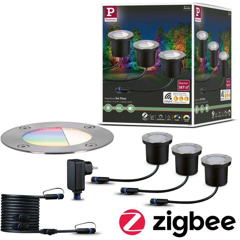 PAULMANN LED Einbauleuchte »Plug & Shine« LED-Modul 4 Stk. Warmweiß LED-Modul, IP65 RGBW 24V ZigBee silberfarben