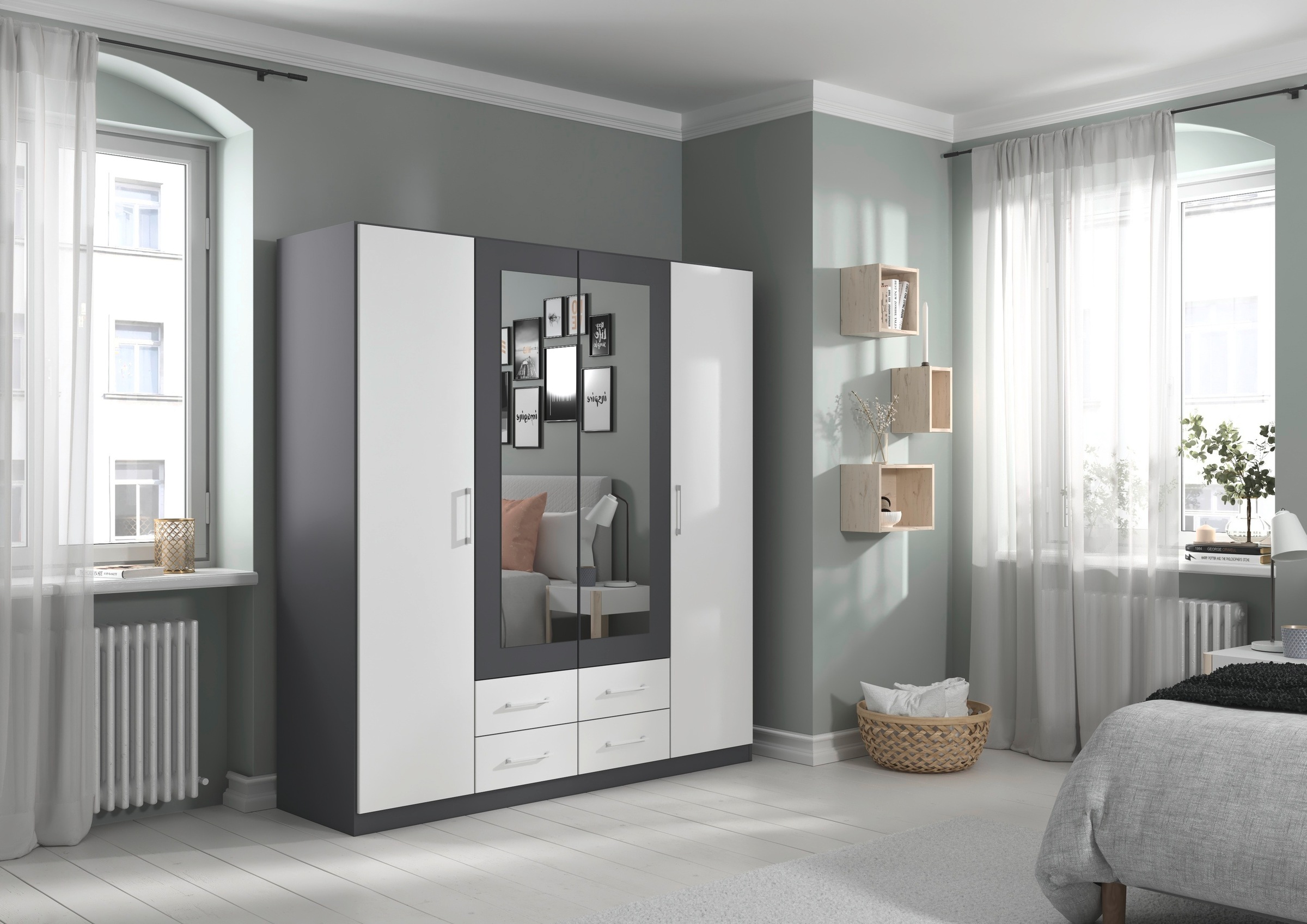 rauch Drehtürenschrank »Kleiderschrank Schrank Garderobe KREFELD optional mit Spiegel«, mit 3 Griff-Varianten, inkl. praktischen Schubladen MADE IN GERMANY