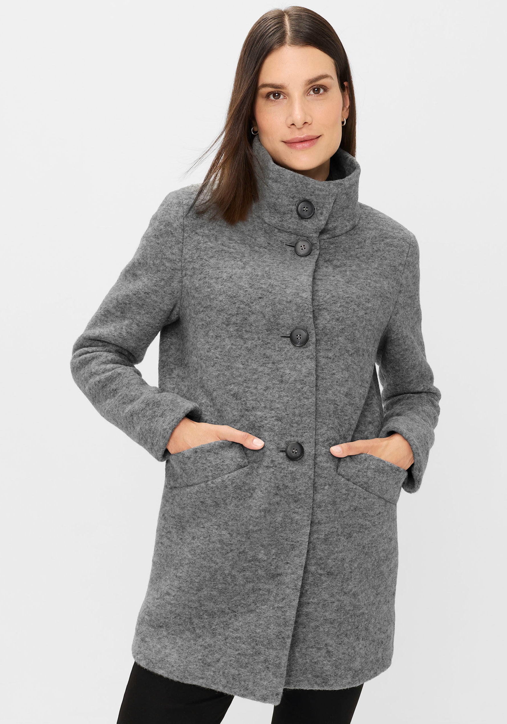 FUCHS SCHMITT Wollmantel »Wollmantel« Mit Rundhalsausschnitt grau 44 44 Wollmantel von Fuchs Schmitt