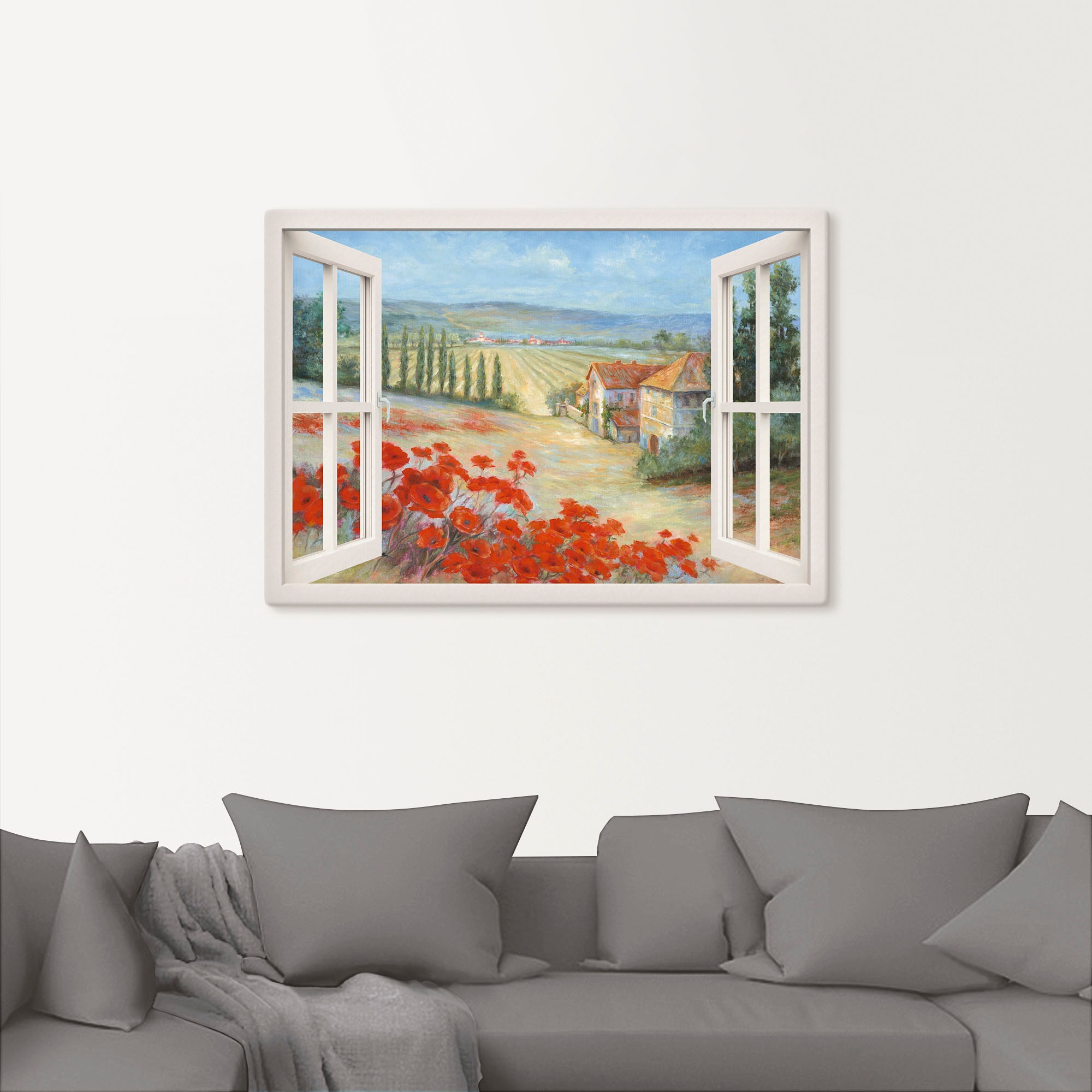 Artland Leinwandbild »Mohnlandschaft«, Fensterblick, (1 St.), auf Keilrahmen gespannt