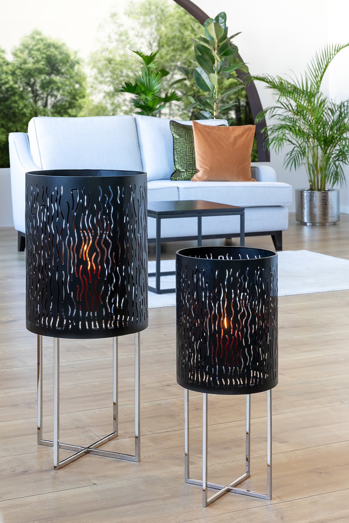 Fink Bodenwindlicht »BACCUS« Kerzenhalter, Dekoobjekt, schwarz pulverbeschi günstig online kaufen