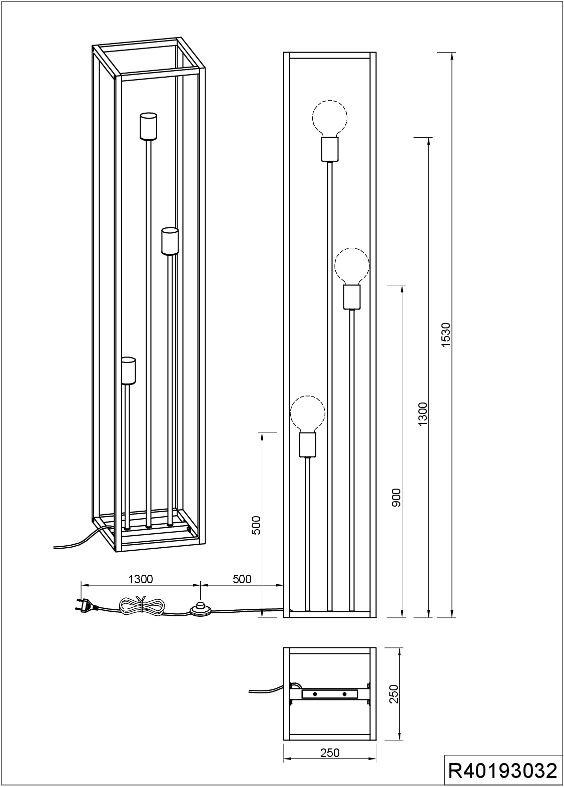 TRIO Leuchten Stehlampe »VITO«, 3 flammig-flammig, Höhe 153 cm, Fussschalter, Tülle in Messing abgesetzt