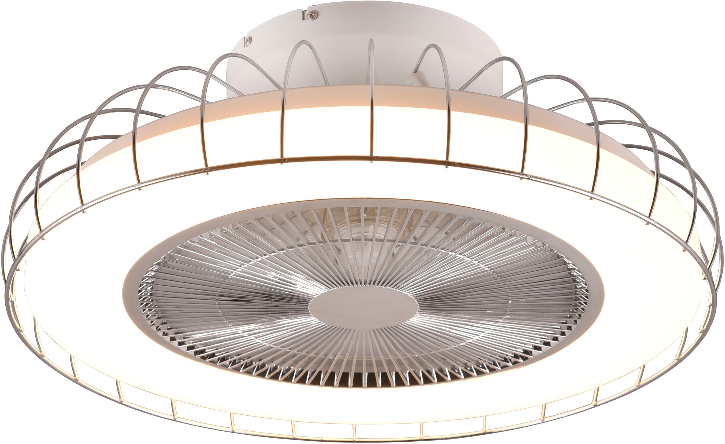 REALITY Leuchten LED Deckenleuchte »Sandfjord Deckenventilator«, 1 flammig, Leuchtmittel LED-Board | LED fest integriert, Deckenlampe, Ventilator 3 Stufen,WiZ Smart Home,Lichtfarbe einstellbar