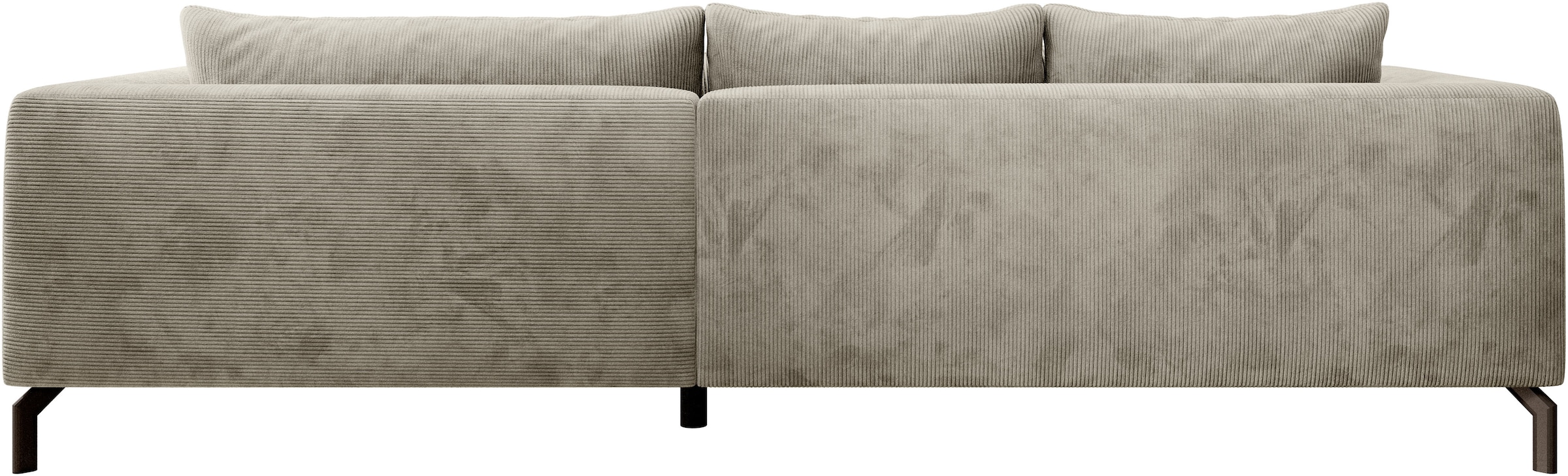 INOSIGN Ecksofa »Cross, mit softem Sitz, L-Form, wendbare Zierkissen, Breite 284 cm«, Couch mit vielen Kissen, stylische Kreuznaht, elegante Metallfüße