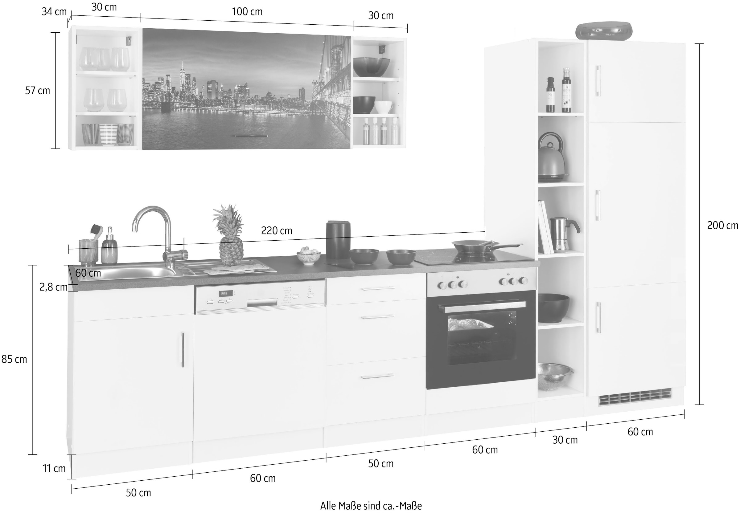 HELD MÖBEL Küchenzeile »Paris«, ohne E-Geräte, Breite 310 cm