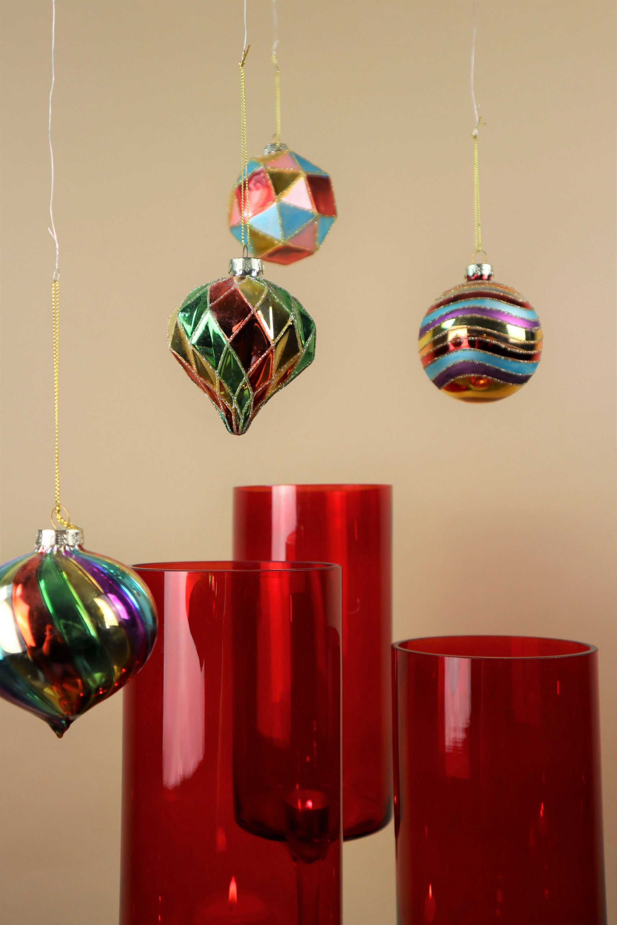 »Weihnachtsdeko, Christbaumkugeln AM kaufen handdekoriert Christbaumschmuck, (Set, Glas«, aus und mundgeblasen St.), 12 Weihnachtsbaumkugel Design