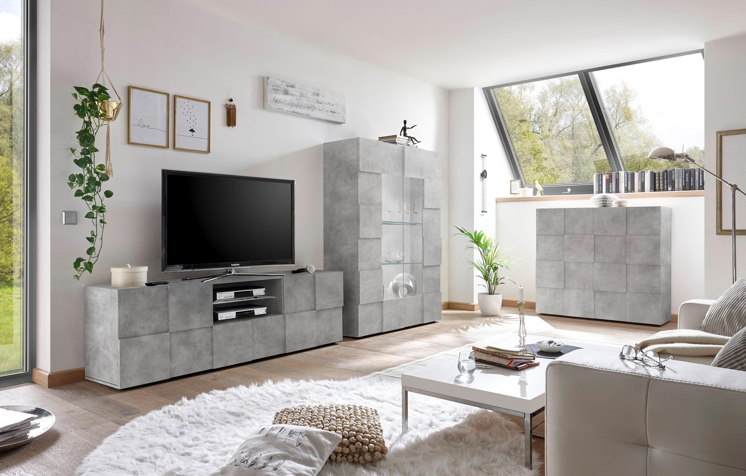 INOSIGN Lowboard »Dama Breite 181 cm, TV-Board 2 Türen, 1 Schubkasten, TV-Schrank«, Front in 3D-Optik, viel Stauraum, verschiedene Farben