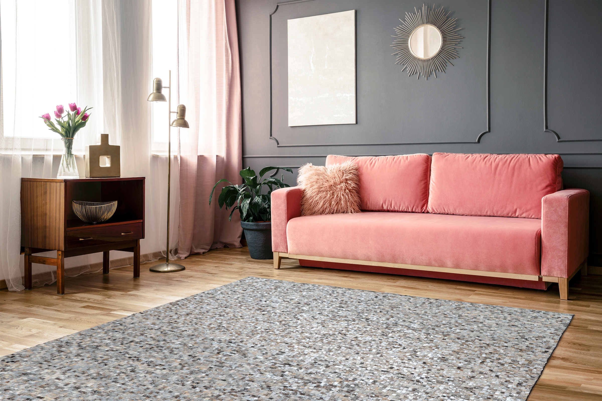 Arte Espina Teppich »Finish 100«, natürlicher Lederteppich,mit glänzender Metallic-Farbe,Rücken aus Filz