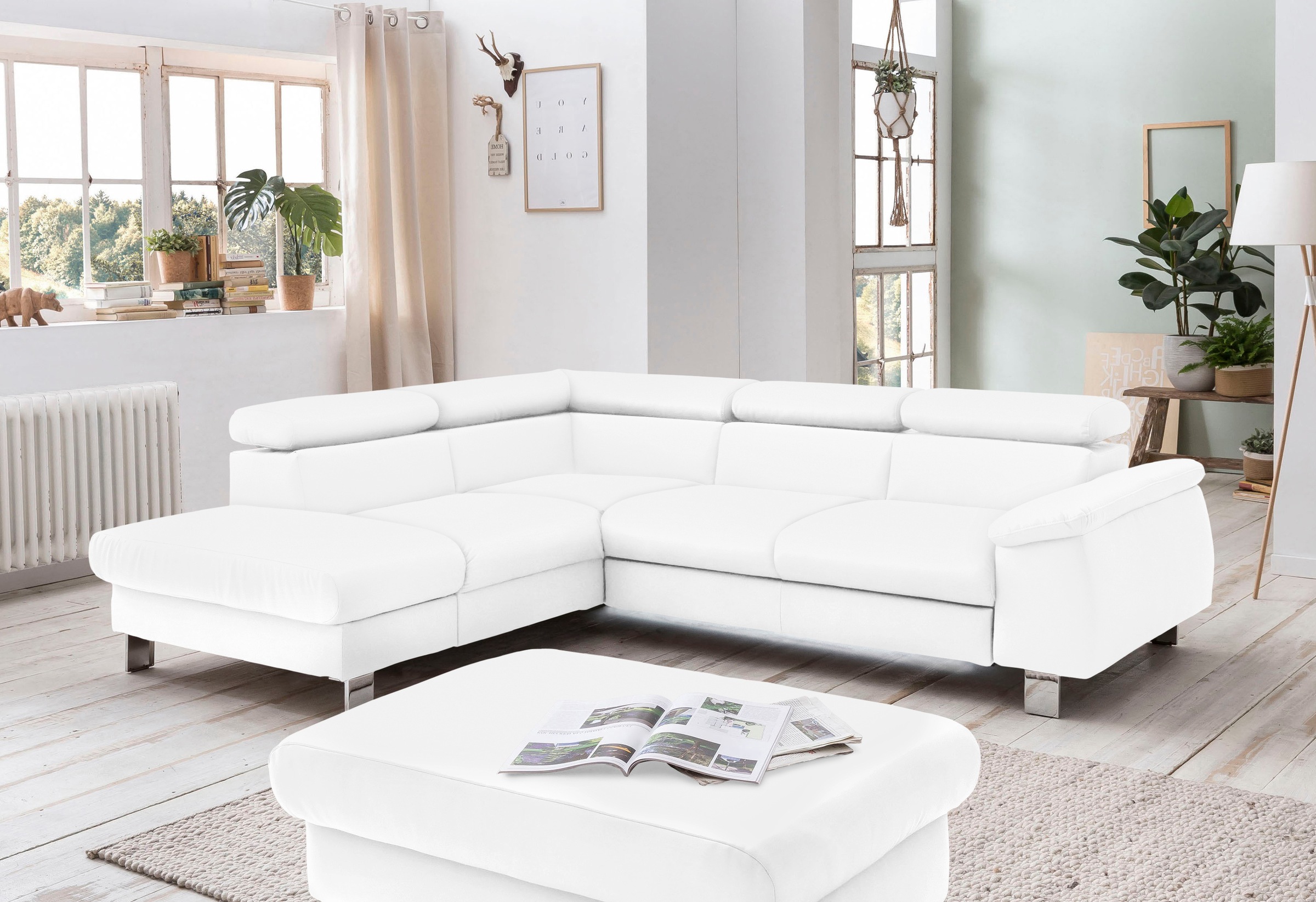 COTTA Ecksofa »Komaris L-Form mit Kopfteilverstellung«, wahlweise mit Bettfunktion, Bettkasten & Beleuchtung